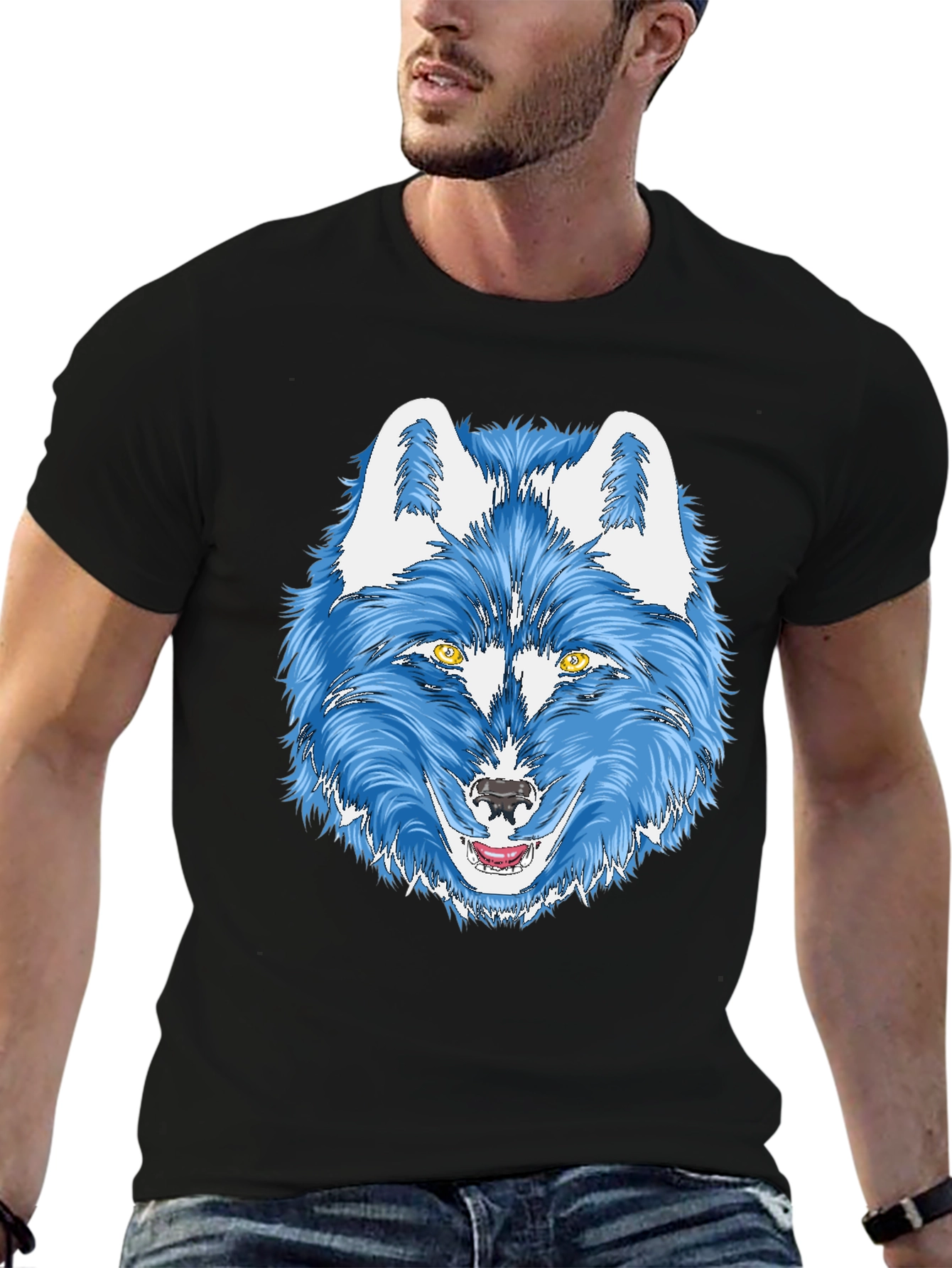 Blue Wolf Graphic Tee - Mens Black T-Shirt