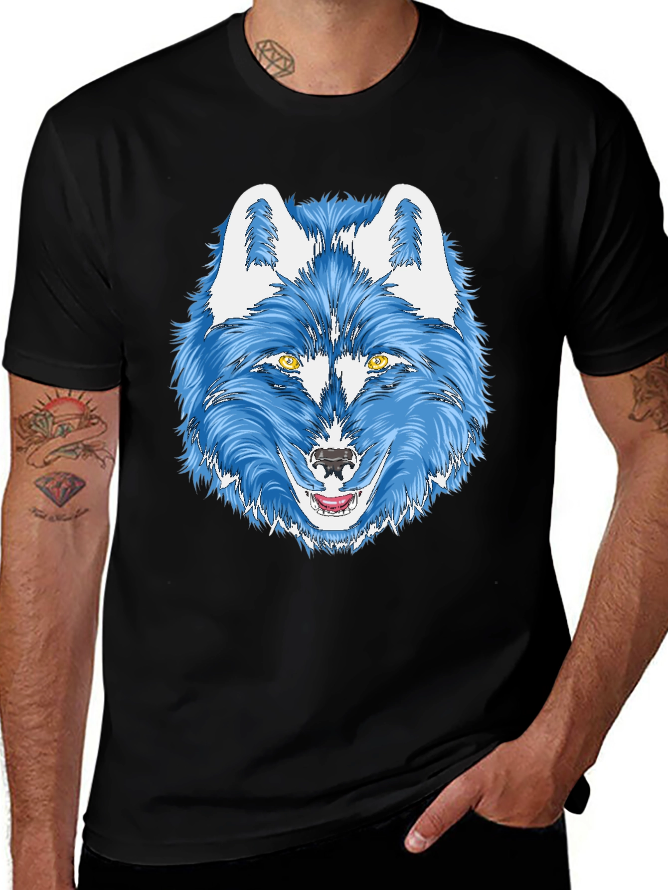 Blue Wolf Graphic Tee - Mens Black T-Shirt