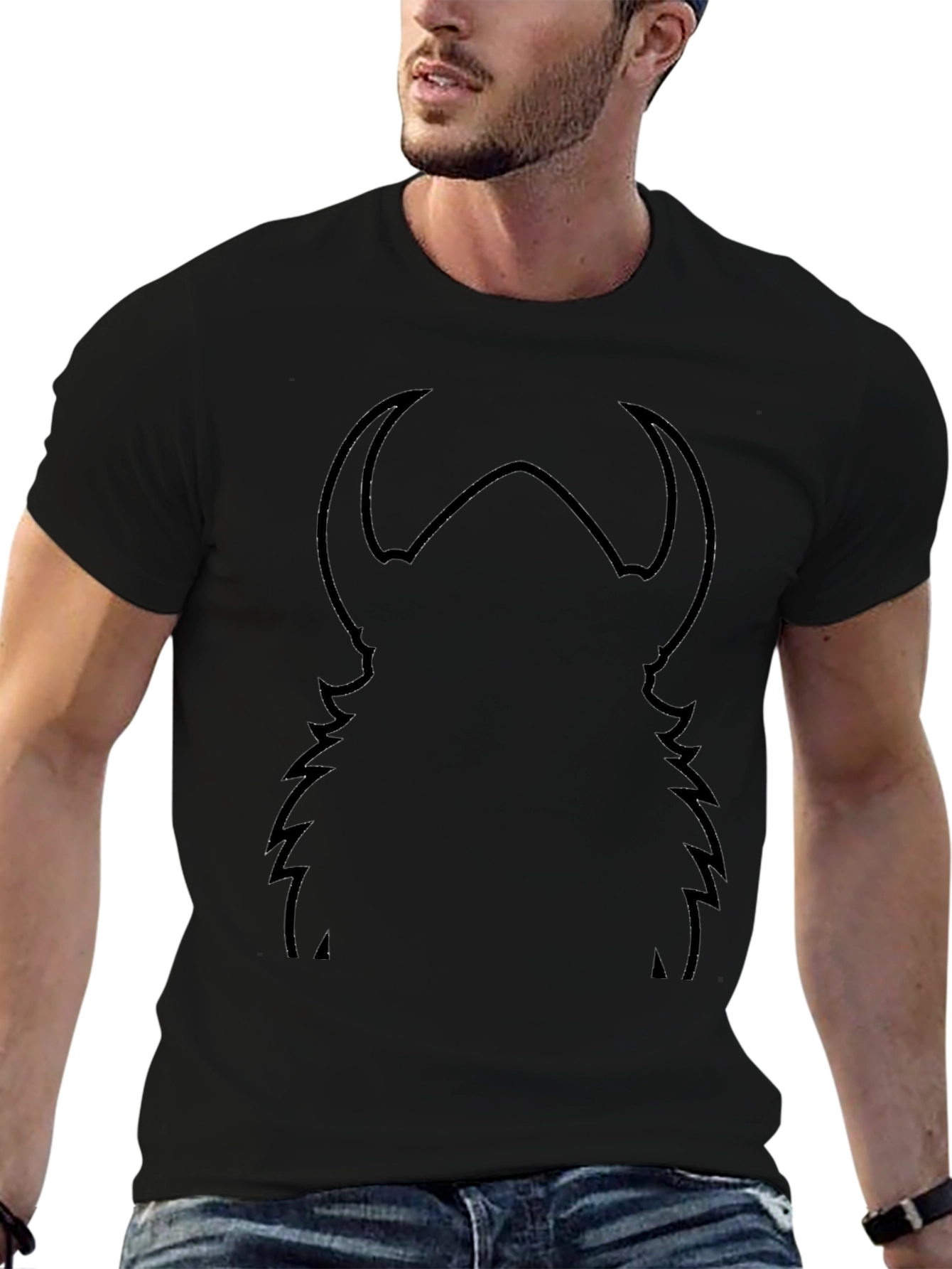 Black Graphic Tee - Abstract Horned Silhouette Design