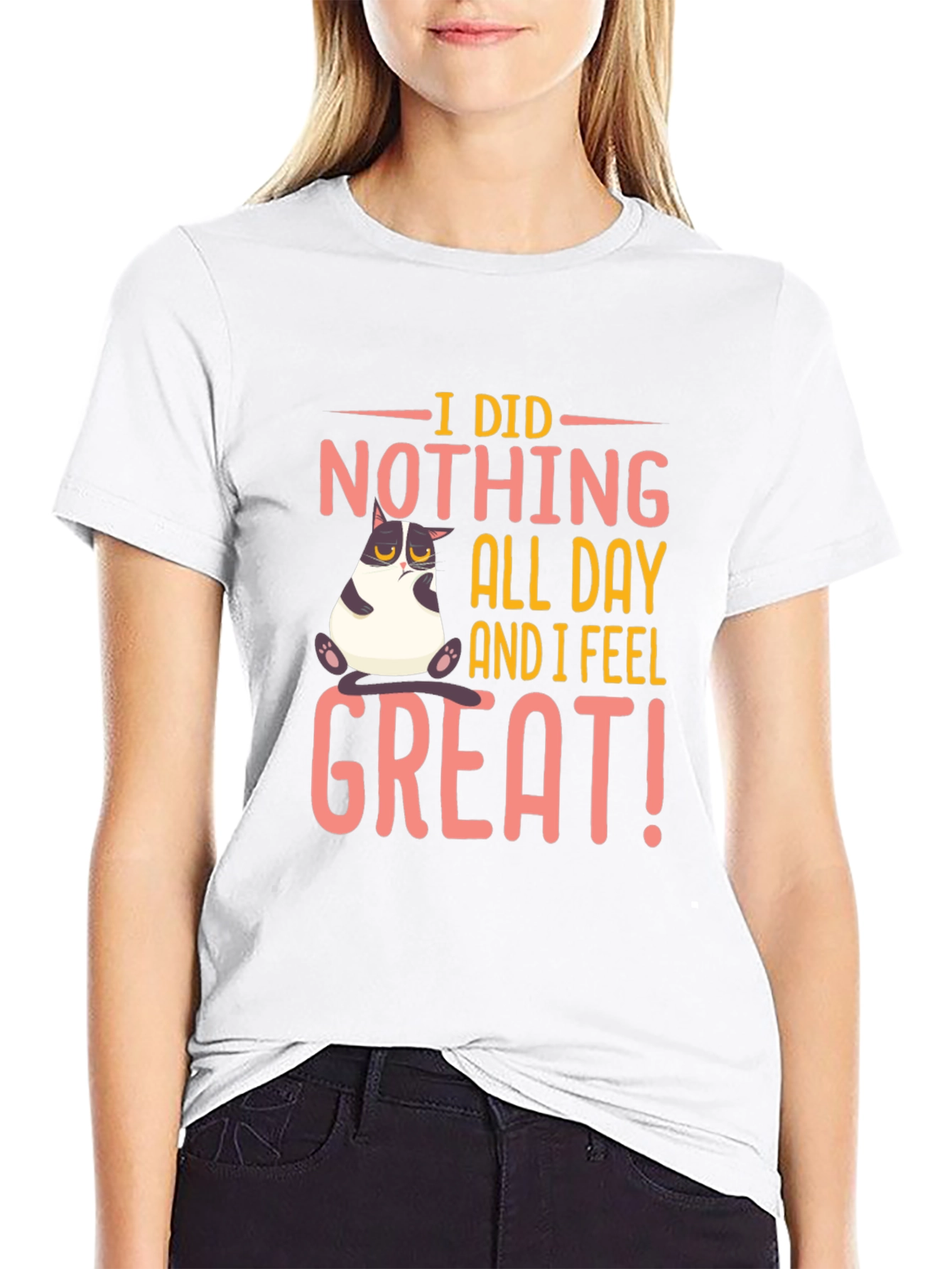 Funny Cat I Did Nothing Black T-Shirt