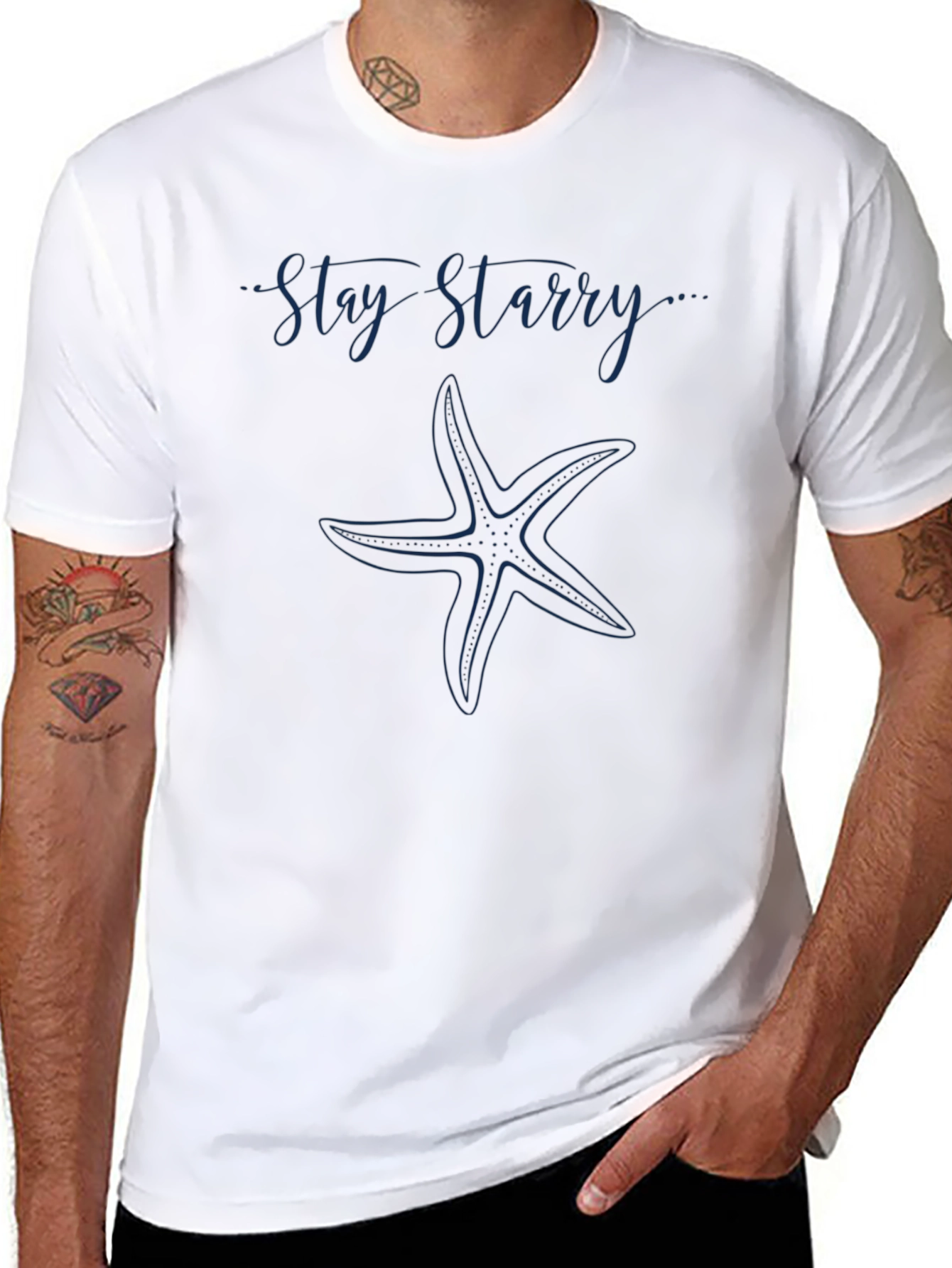 Stay Starry Graphic Tee - Navy Starfish Design