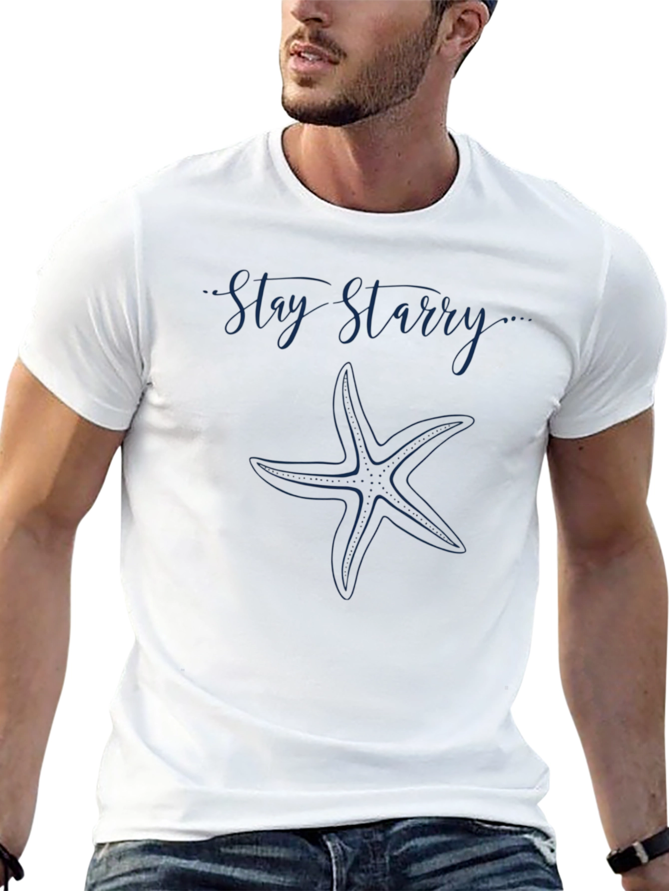 Stay Starry Graphic Tee - Navy Starfish Design