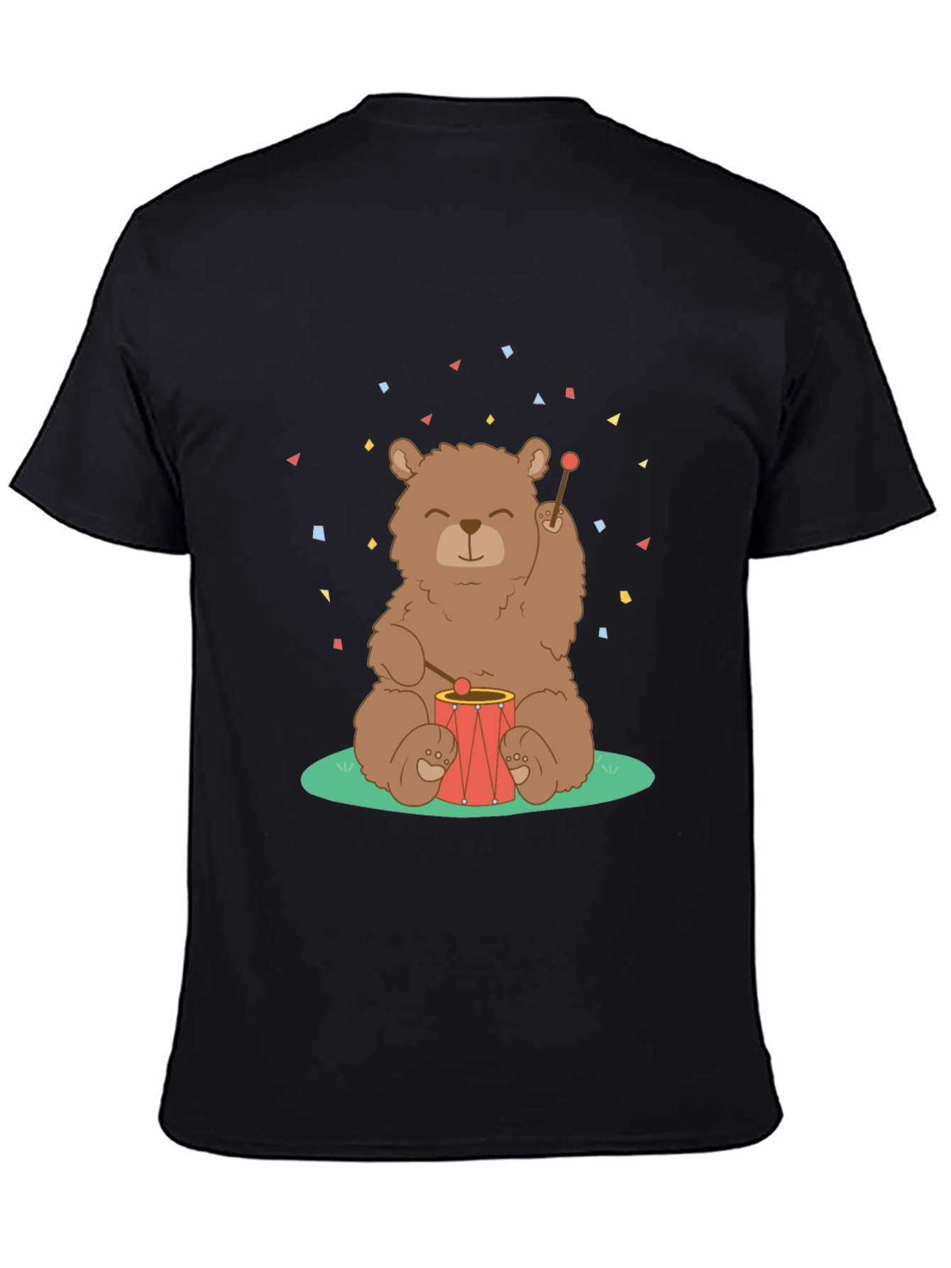 Bear Drummer Graphic T-Shirt - Black Cotton Tee