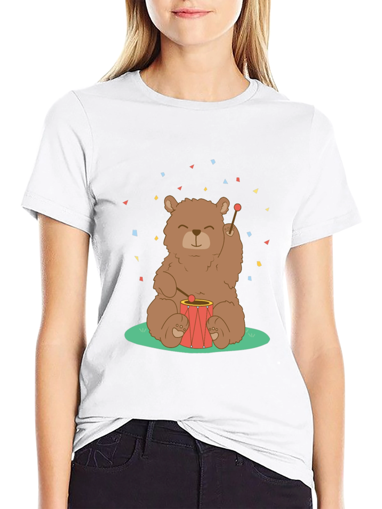Bear Drummer Graphic T-Shirt - Black Cotton Tee