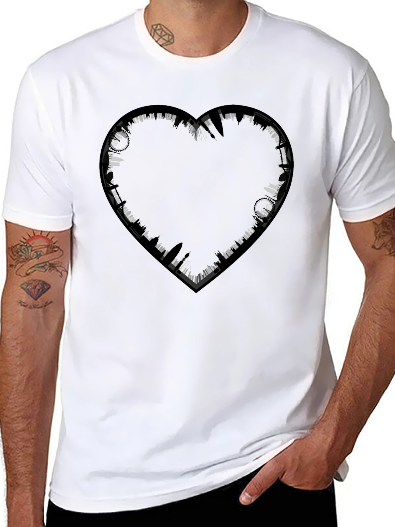 Heart Skyline Graphic Tee - Black