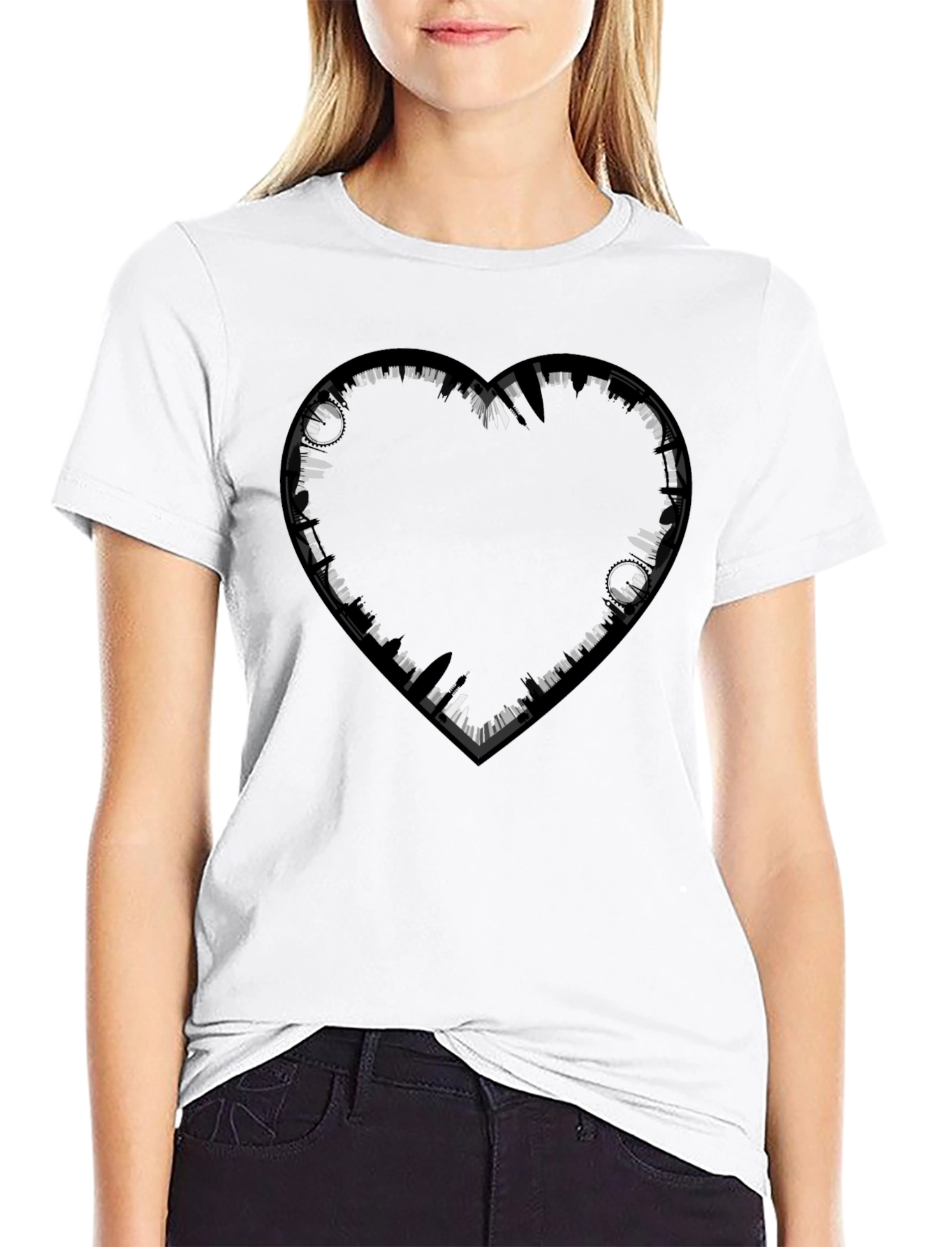 Heart Skyline Graphic Tee - Black