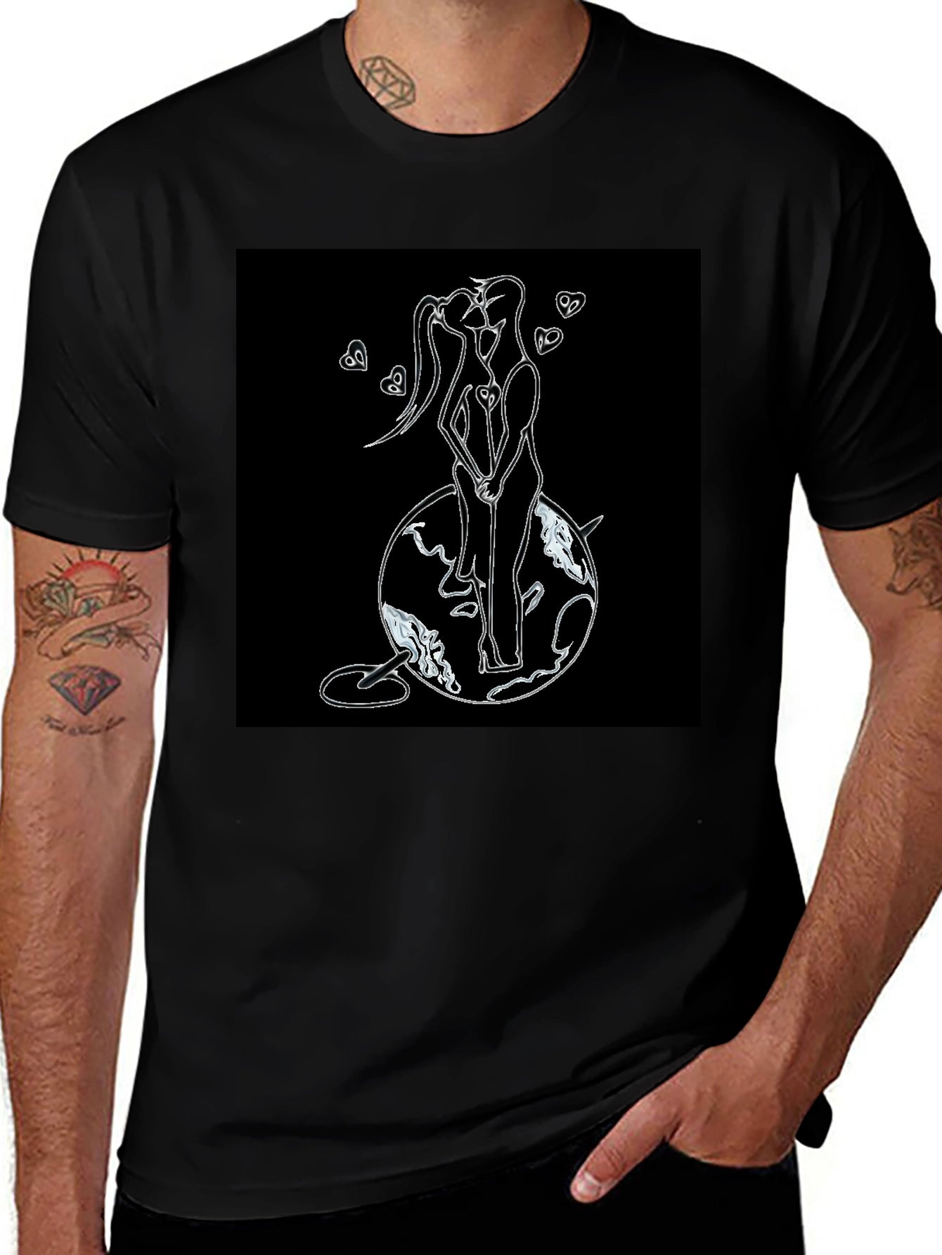 Romantic Couple Graphic T-Shirt - Black