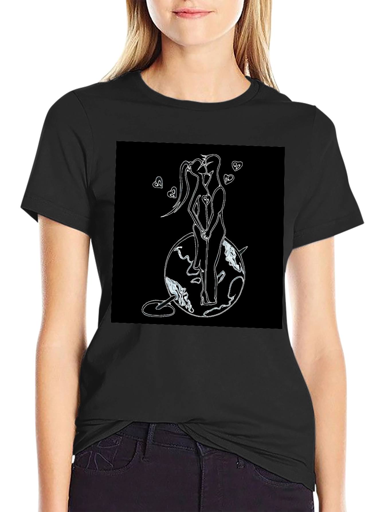 Romantic Couple Graphic T-Shirt - Black