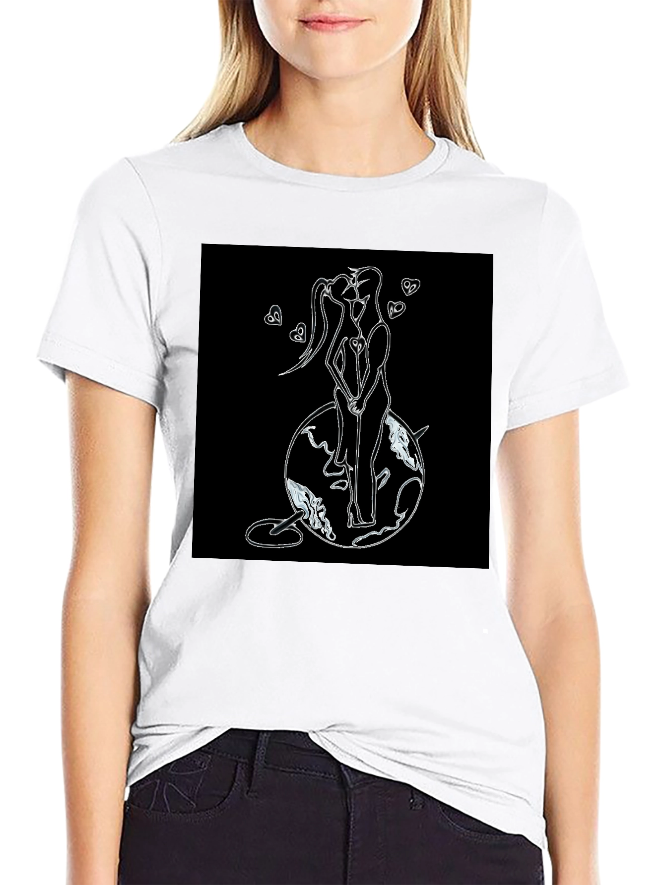 Romantic Couple Graphic T-Shirt - Black