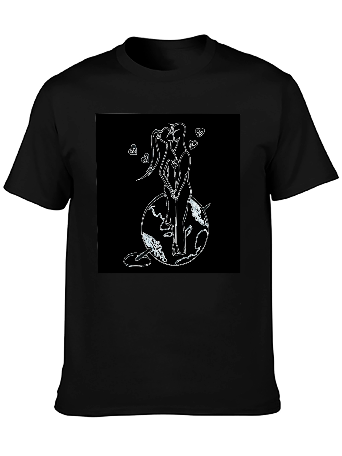 Romantic Couple Graphic T-Shirt - Black