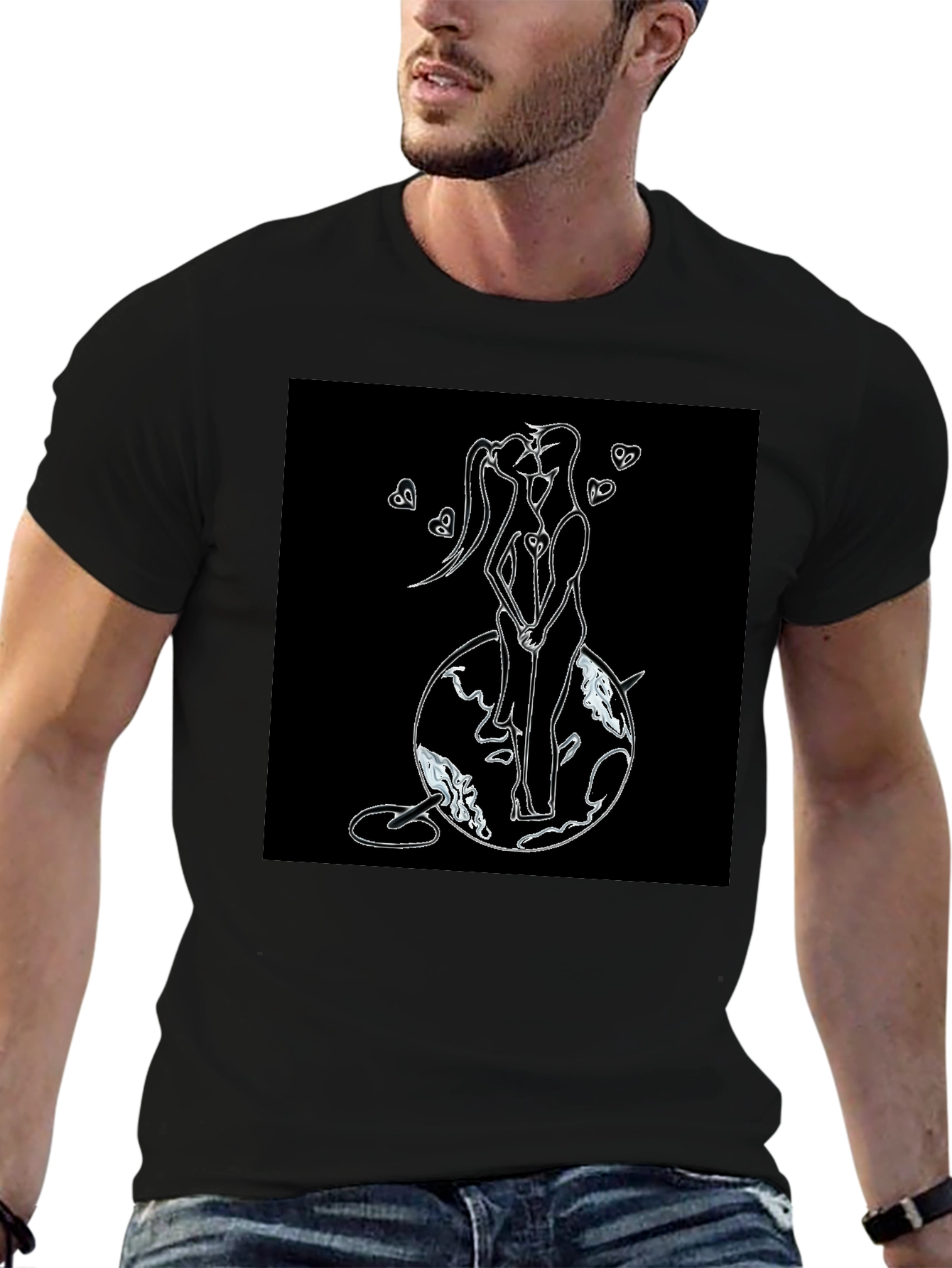 Romantic Couple Graphic T-Shirt - Black