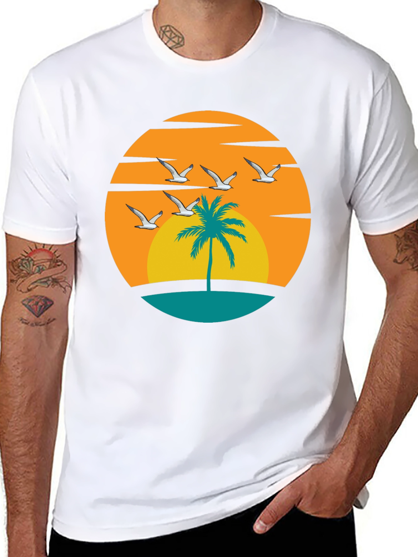 Sunset Palm Tree Graphic Tee - Black