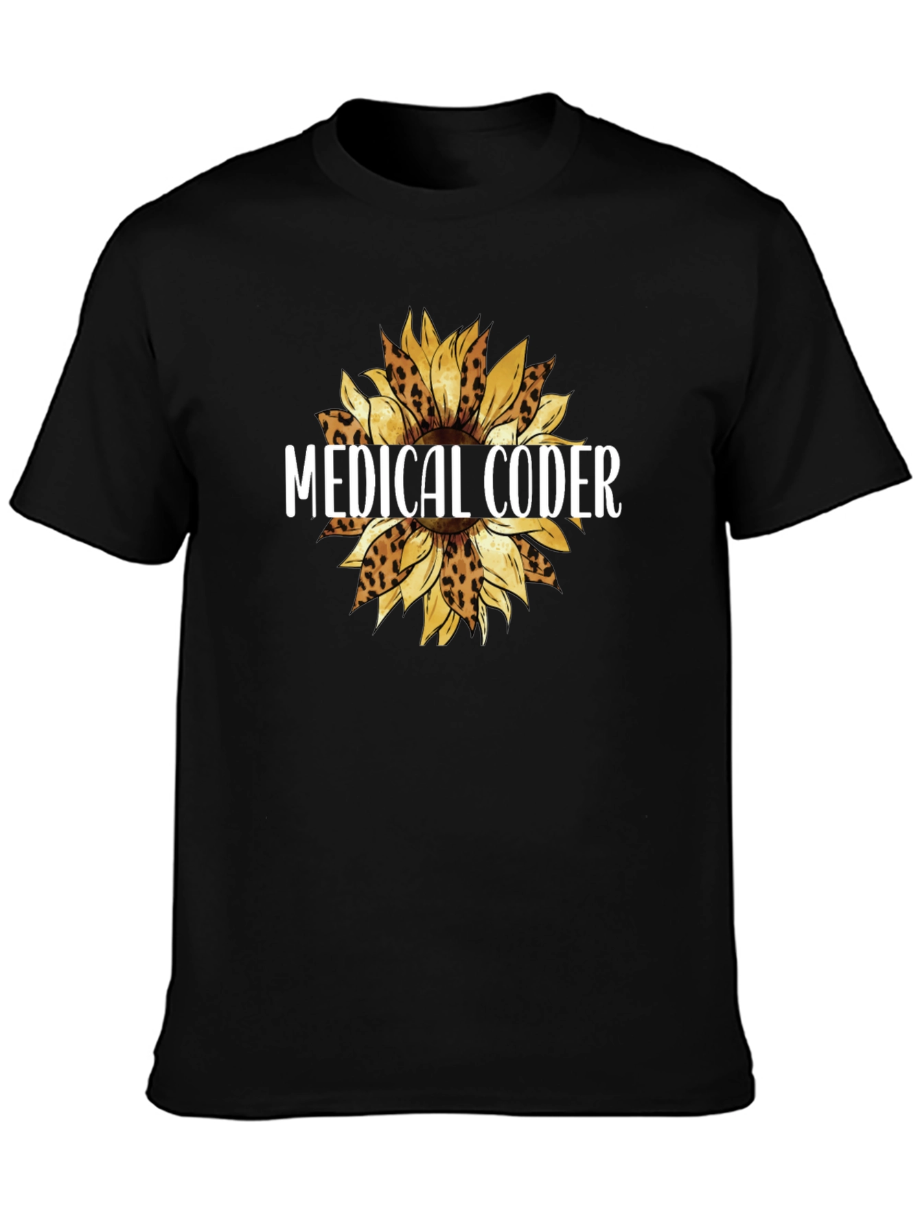Medical Coder Leopard Sunflower Graphic T-Shirt
