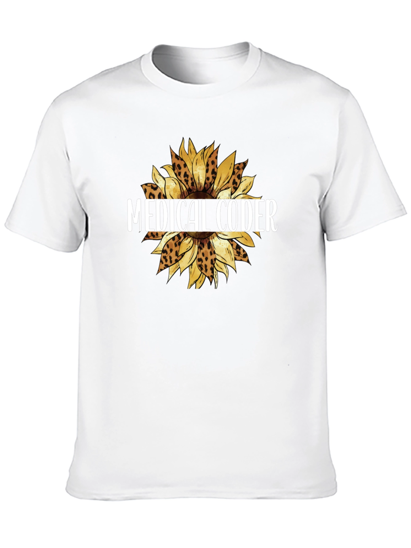 Medical Coder Leopard Sunflower Graphic T-Shirt