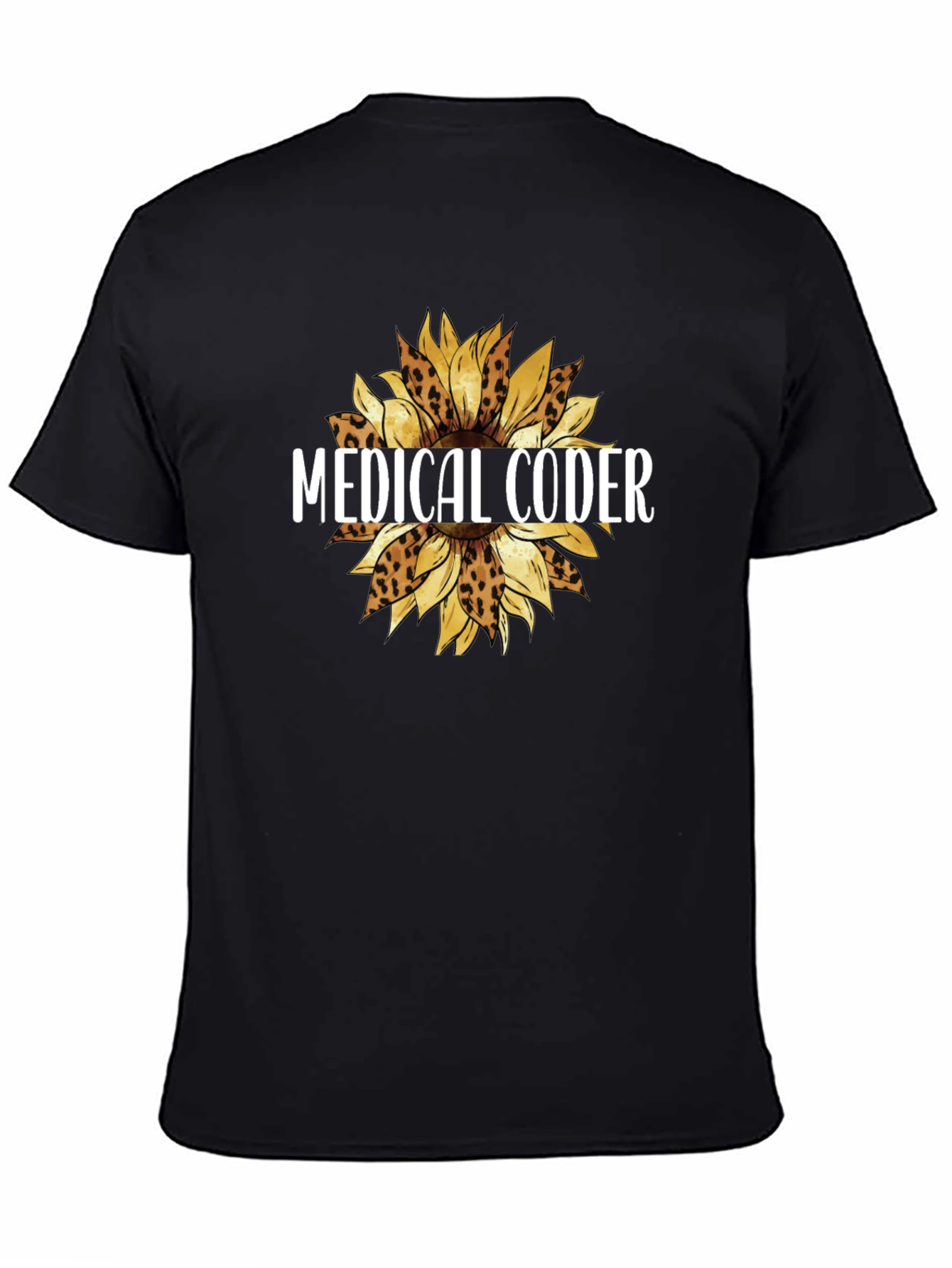 Medical Coder Leopard Sunflower Graphic T-Shirt