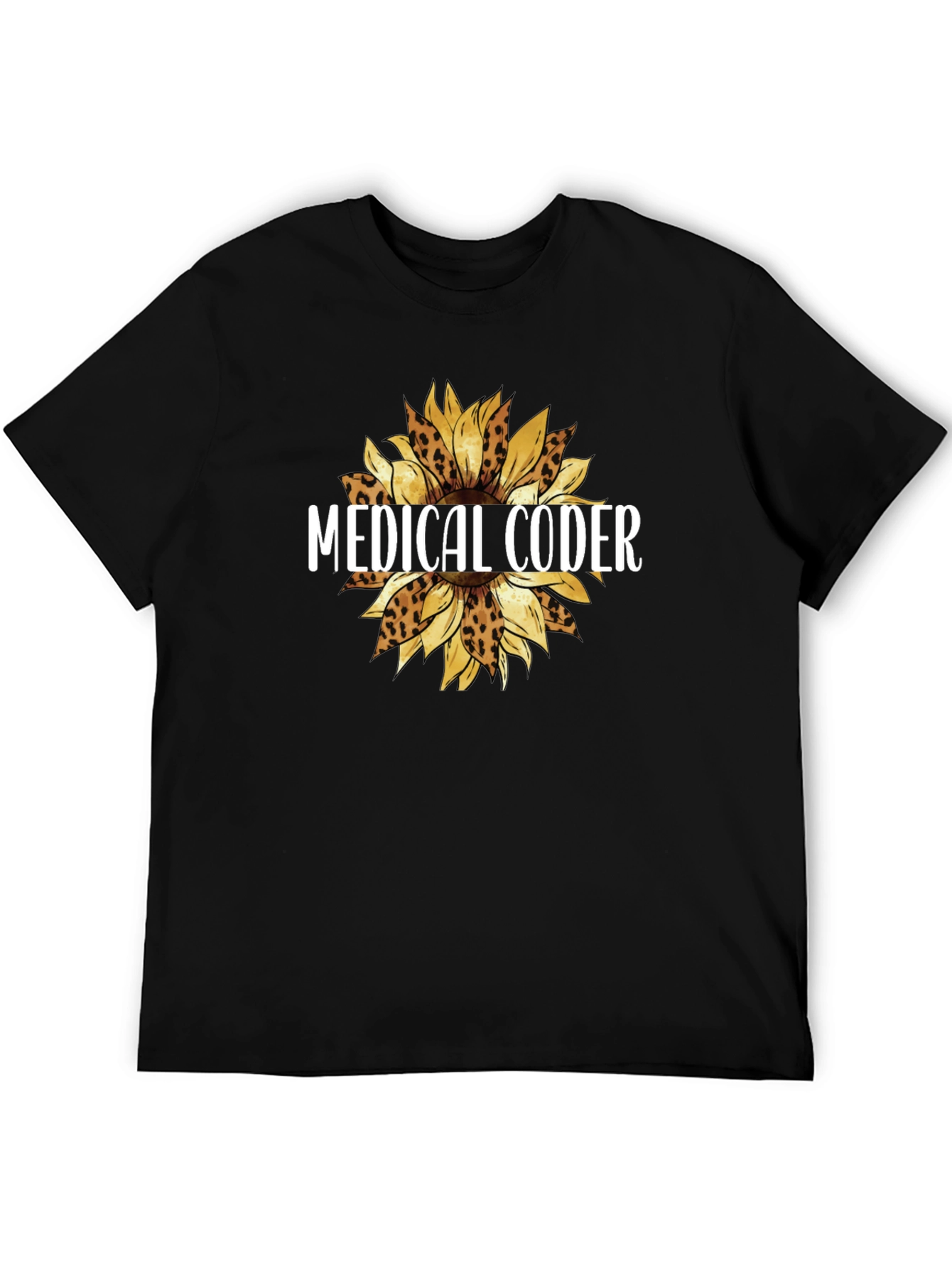 Medical Coder Leopard Sunflower Graphic T-Shirt