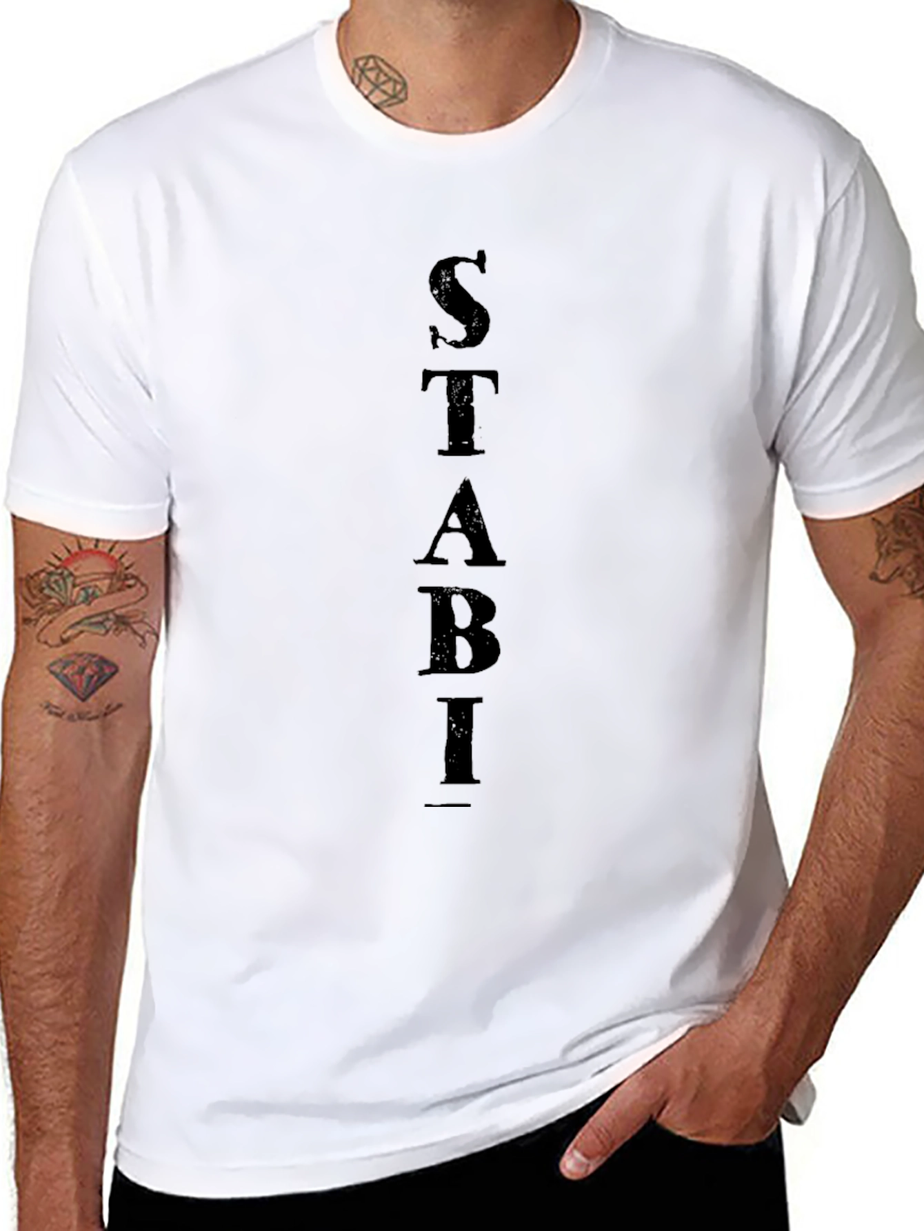 STABI Vertical Letter Print Black T-Shirt