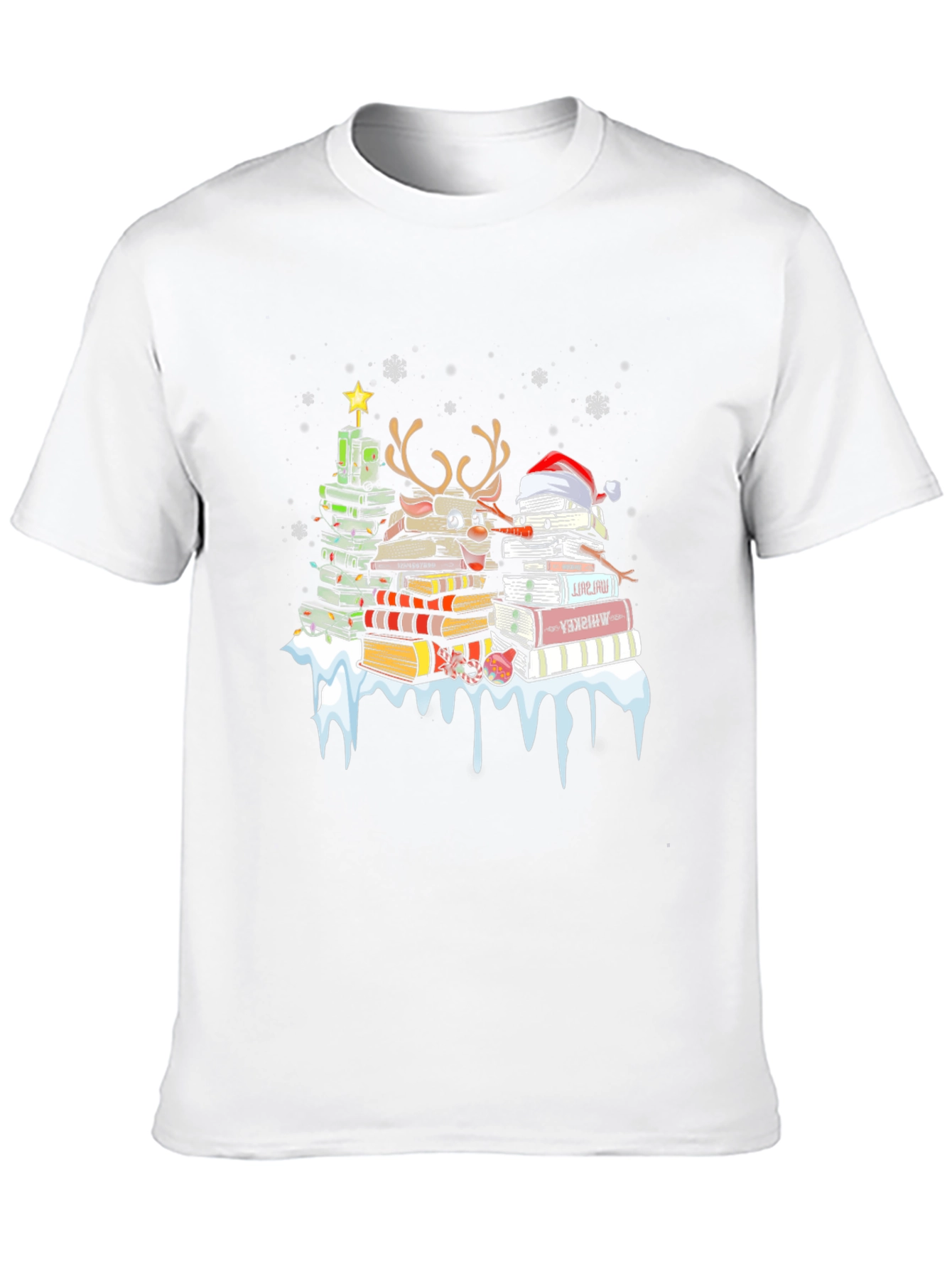 Festive Book Lover T-Shirt: Christmas Tree & Reindeer