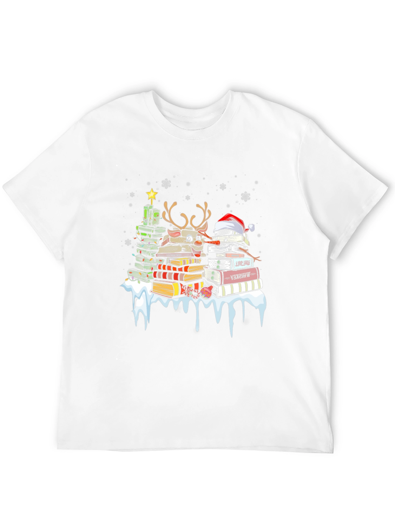 Festive Book Lover T-Shirt: Christmas Tree & Reindeer