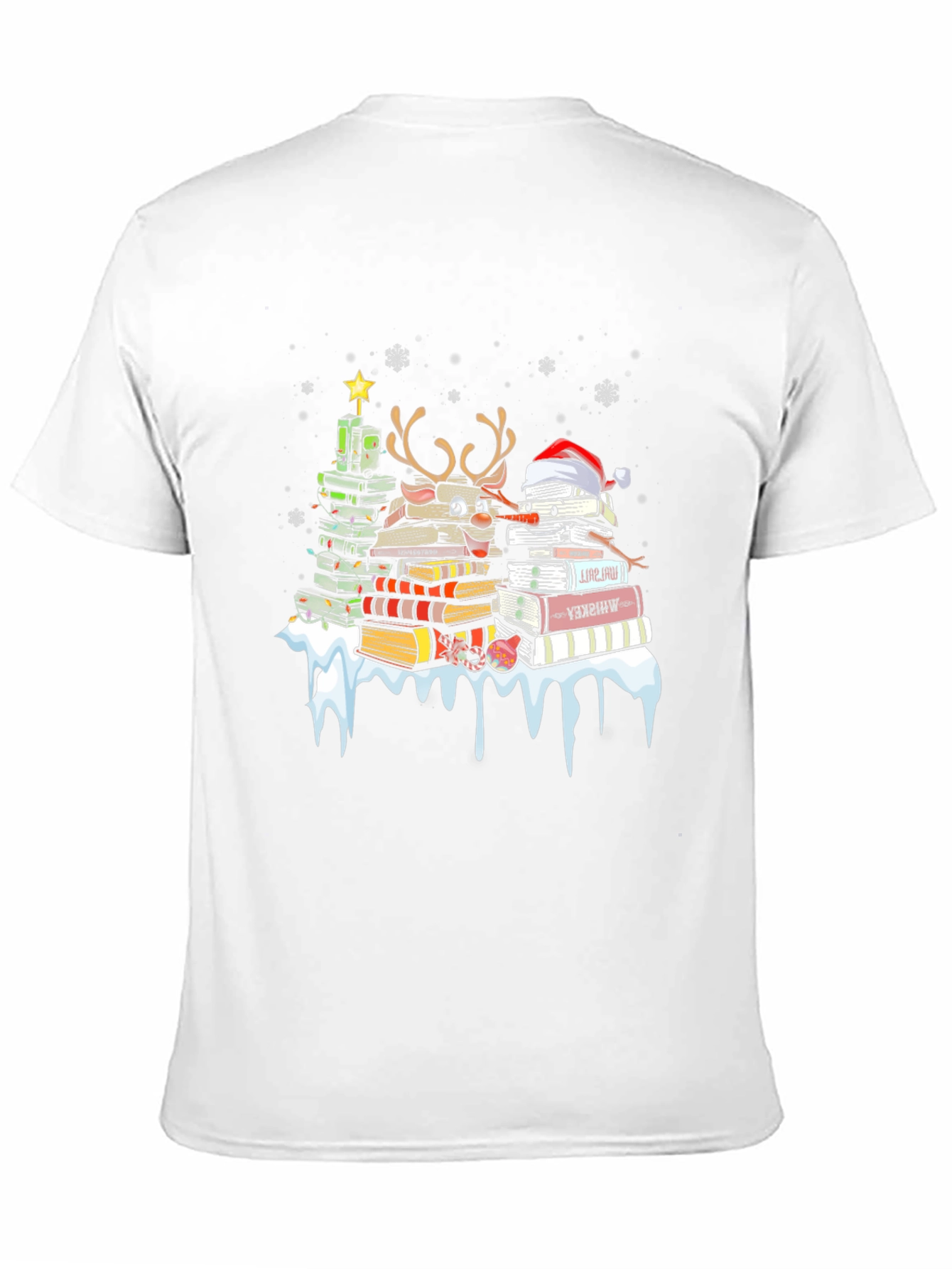 Festive Book Lover T-Shirt: Christmas Tree & Reindeer