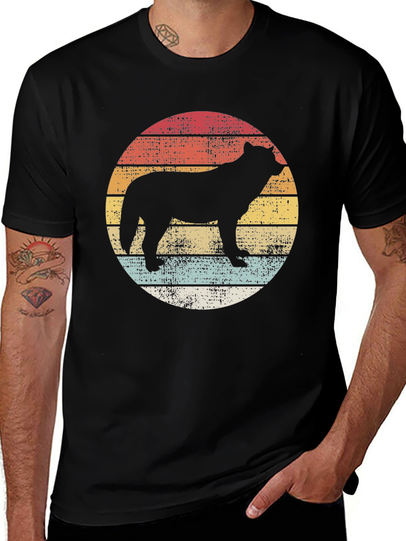 Retro Sunset Wolf Graphic Tee - Unisex Black T-Shirt