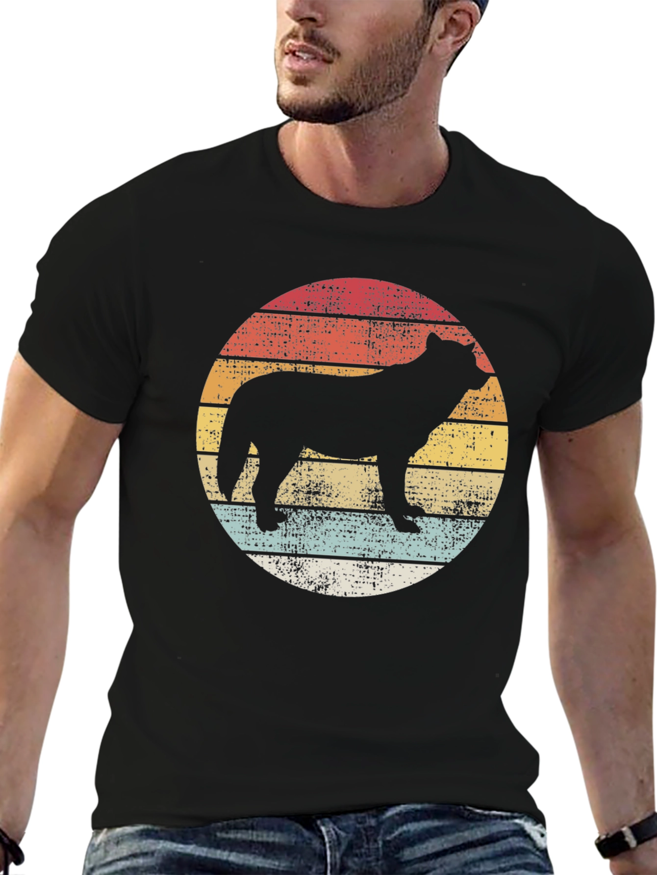 Retro Sunset Wolf Graphic Tee - Unisex Black T-Shirt