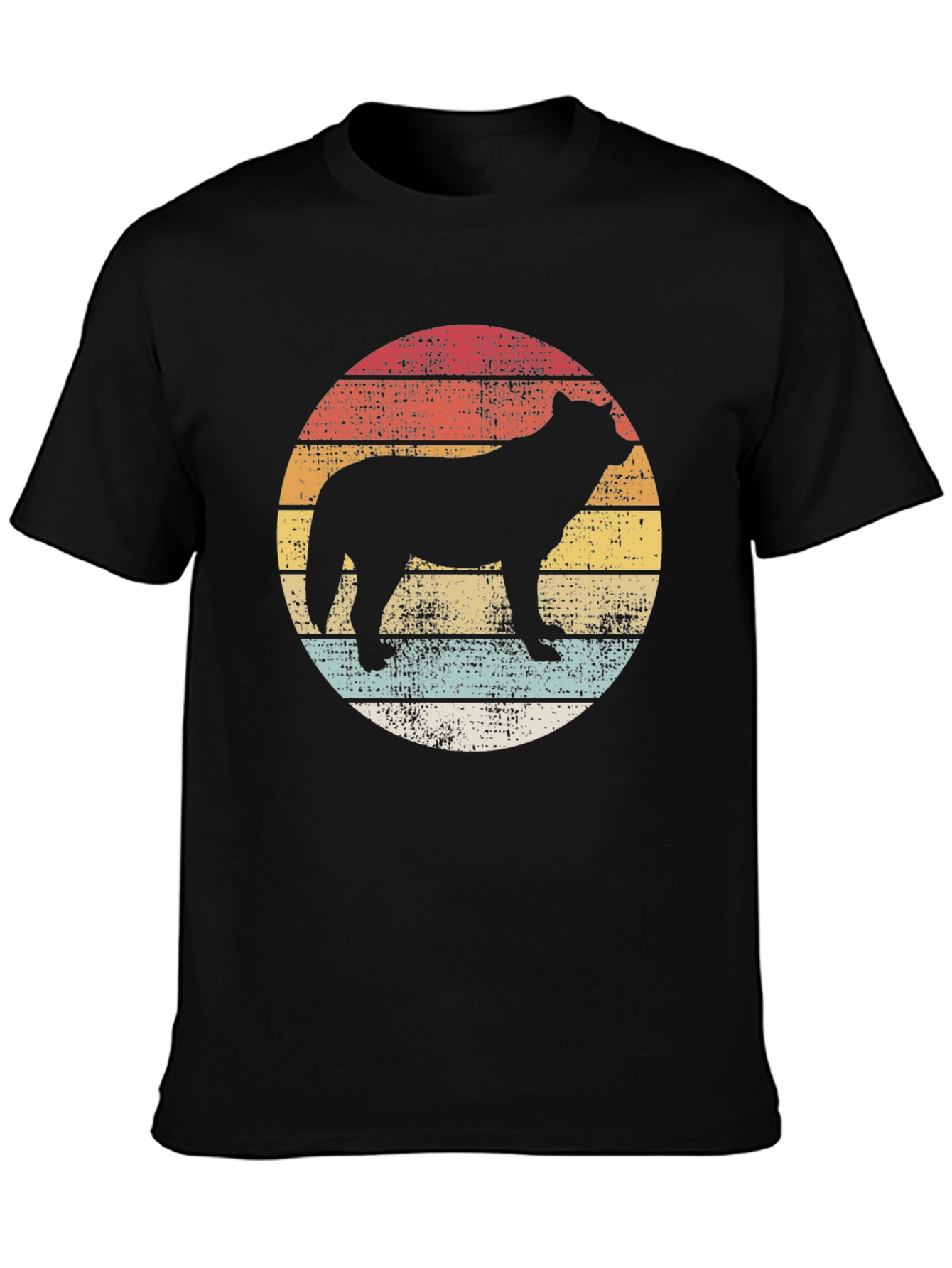 Retro Sunset Wolf Graphic Tee - Unisex Black T-Shirt