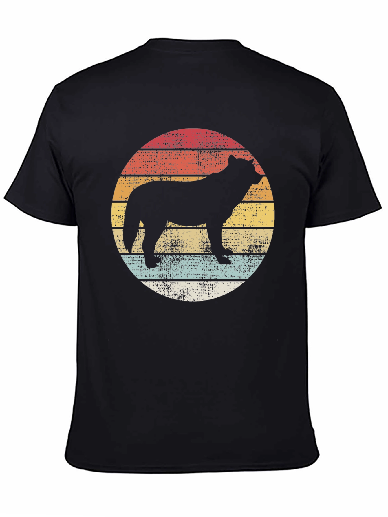 Retro Sunset Wolf Graphic Tee - Unisex Black T-Shirt