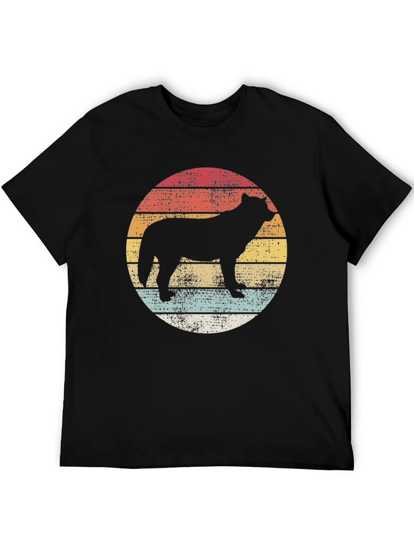 Retro Sunset Wolf Graphic Tee - Unisex Black T-Shirt