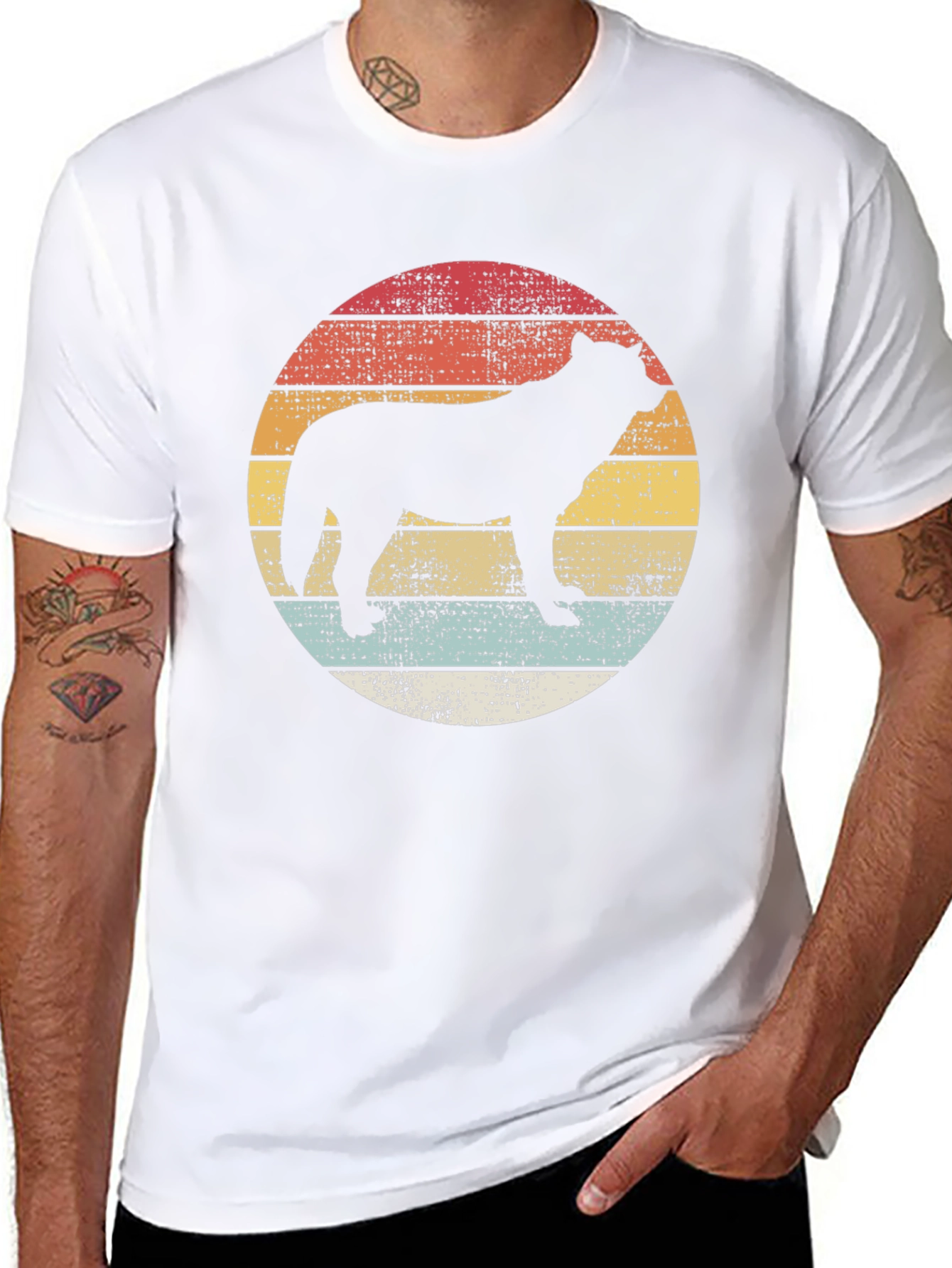 Retro Sunset Wolf Graphic Tee - Unisex Black T-Shirt