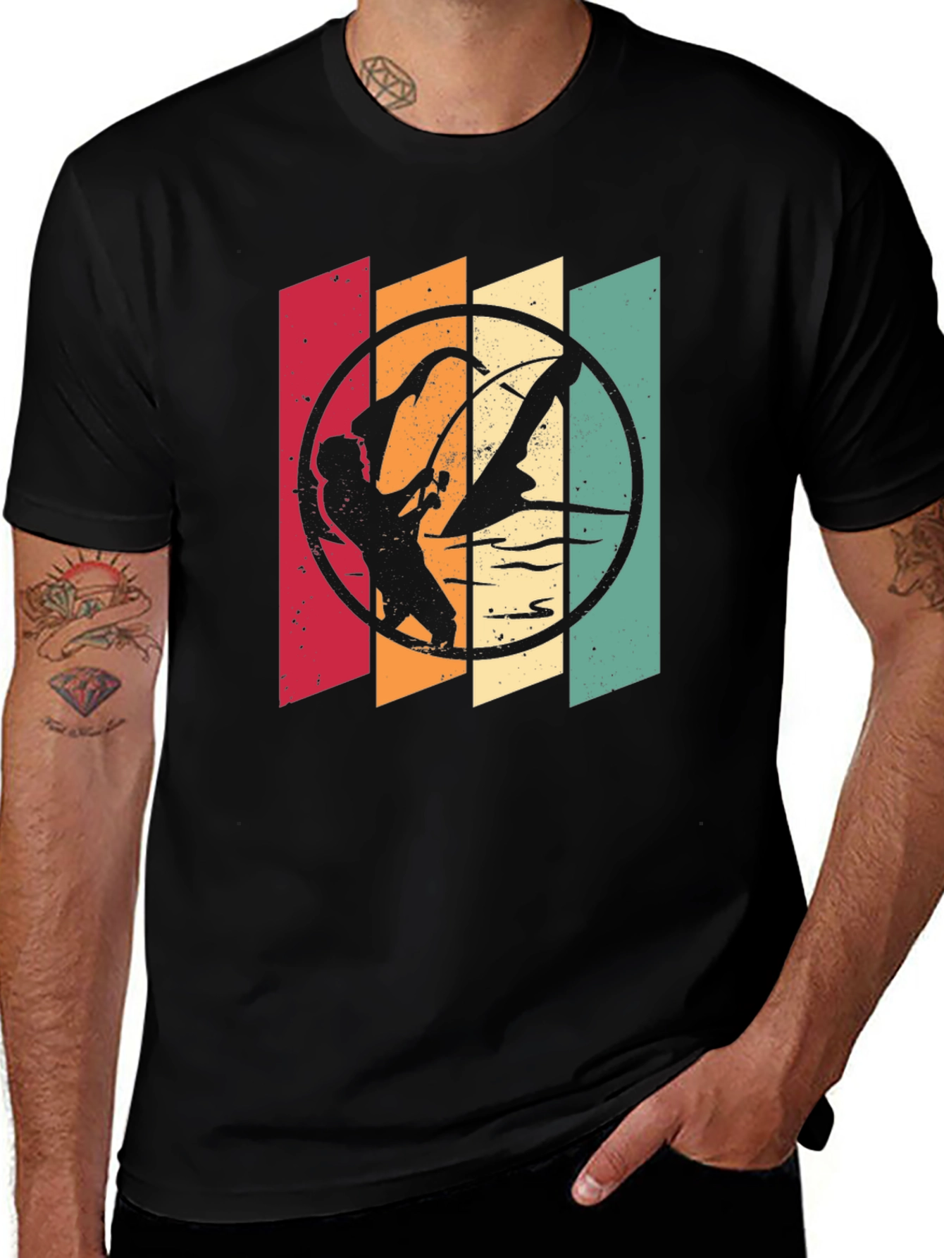 Retro Windsurfer Graphic T-Shirt - Black