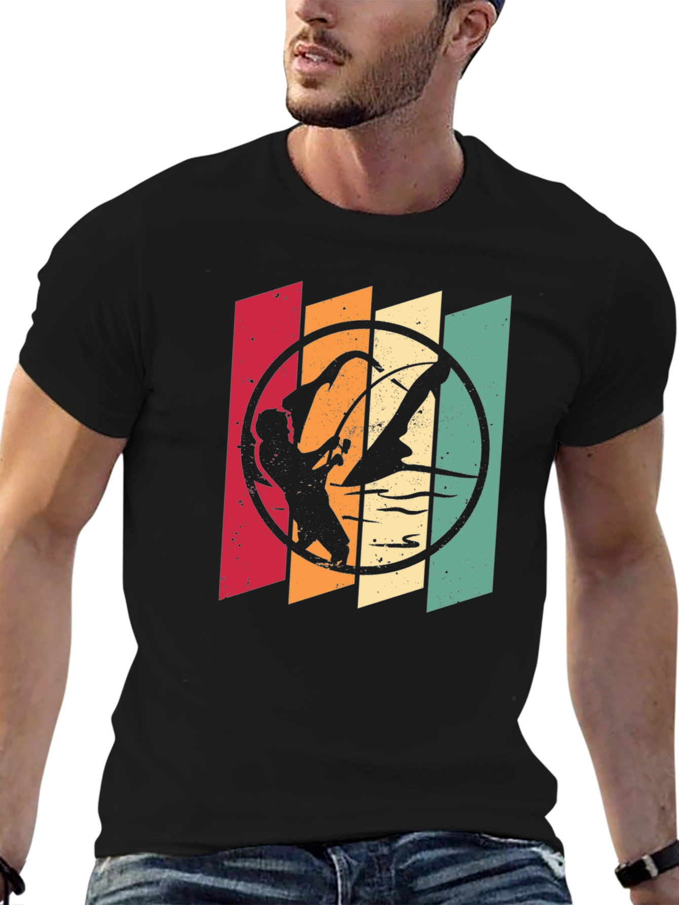 Retro Windsurfer Graphic T-Shirt - Black