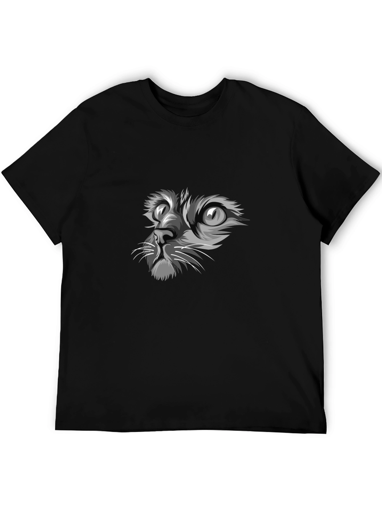 Cat Face Graphic Print Black T-Shirt