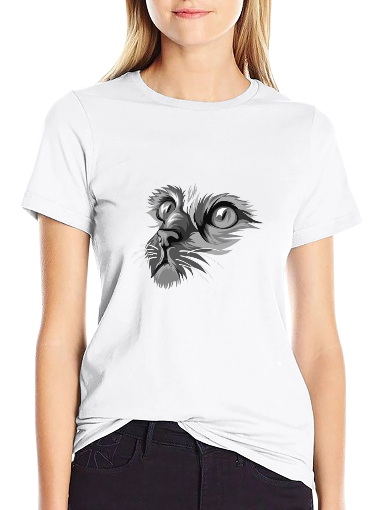 Cat Face Graphic Print Black T-Shirt