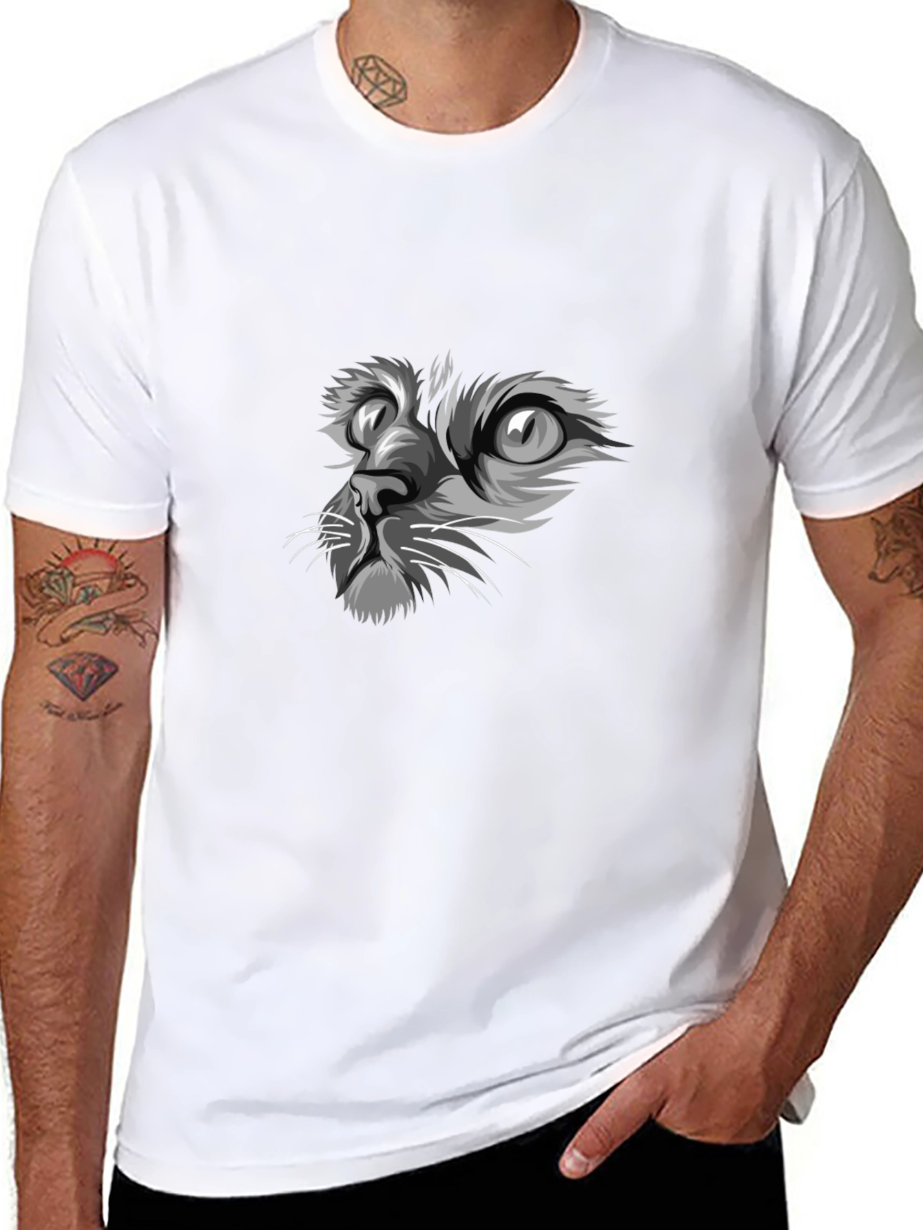 Cat Face Graphic Print Black T-Shirt