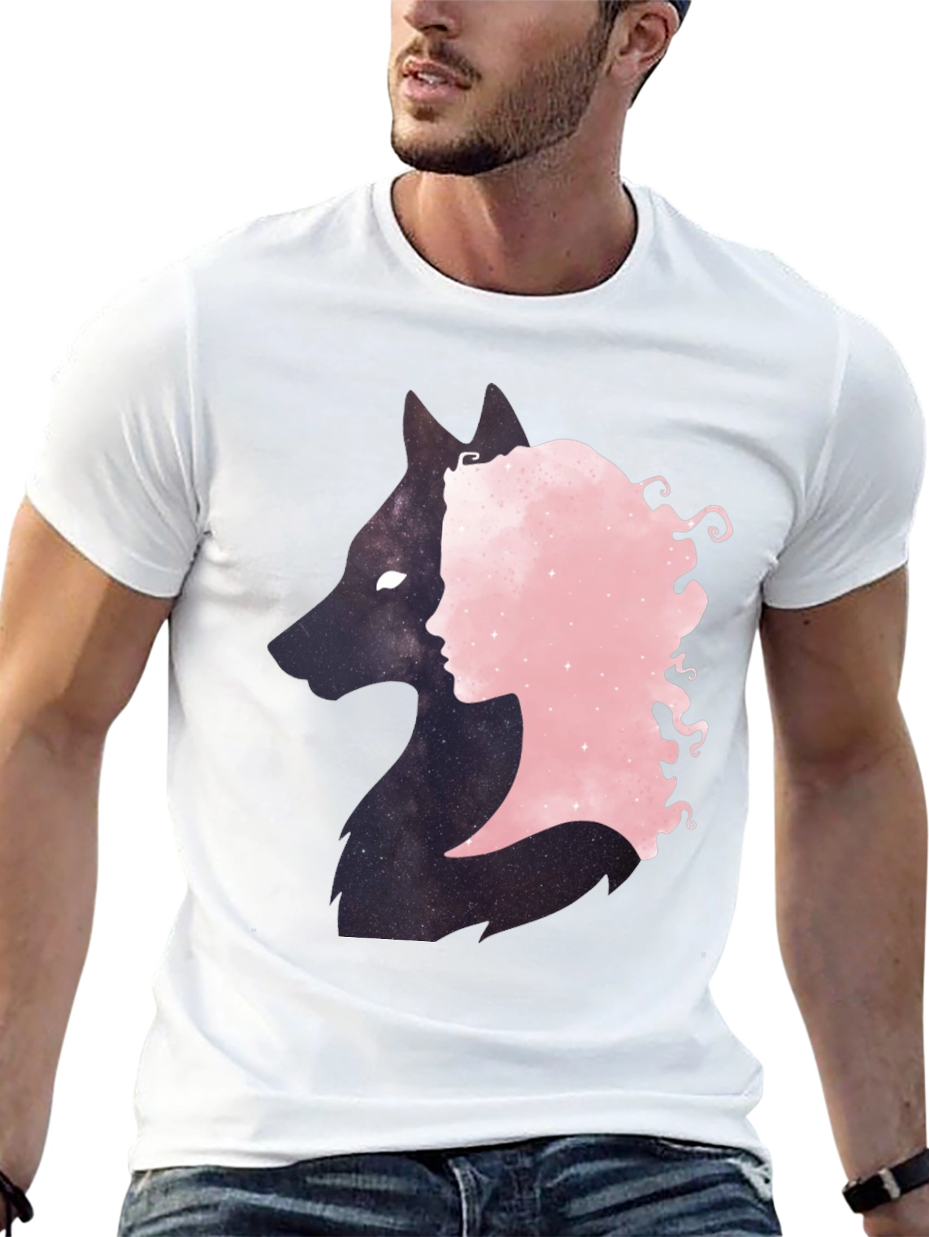 Wolf & Woman Silhouette Black Tee