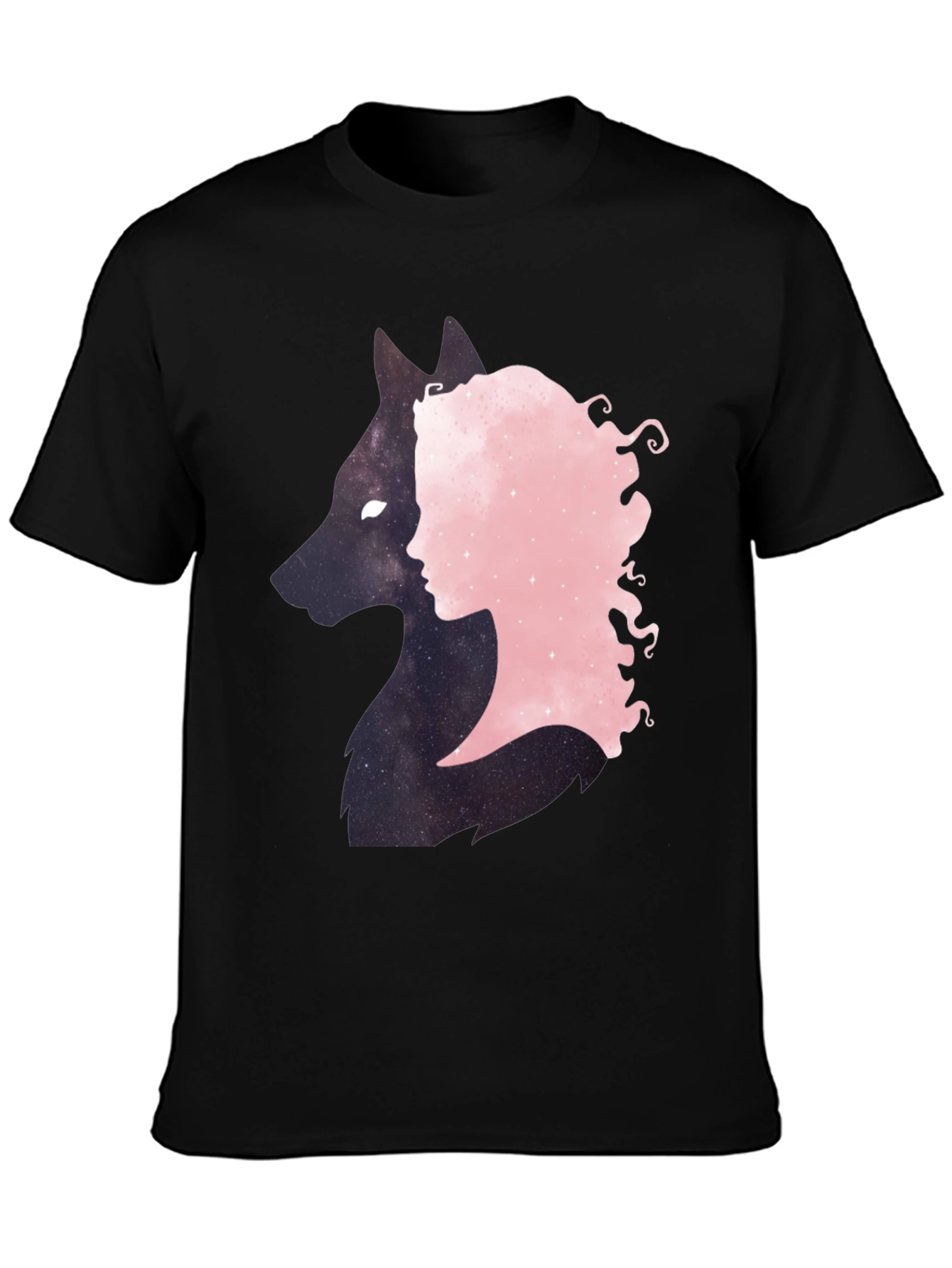 Wolf & Woman Silhouette Black Tee