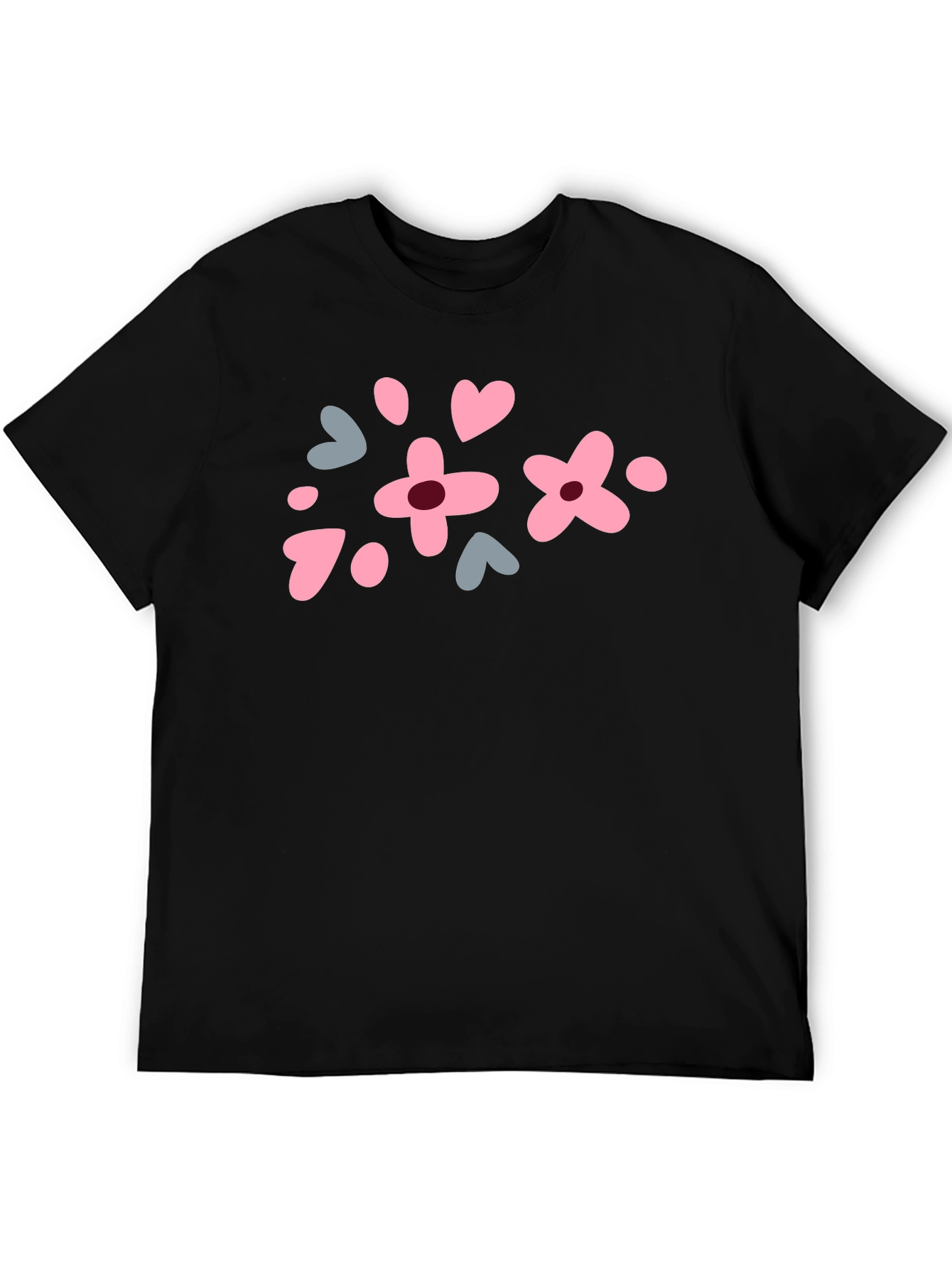 Floral Heart Print Black T-Shirt