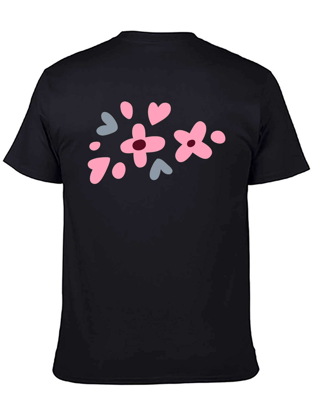Floral Heart Print Black T-Shirt