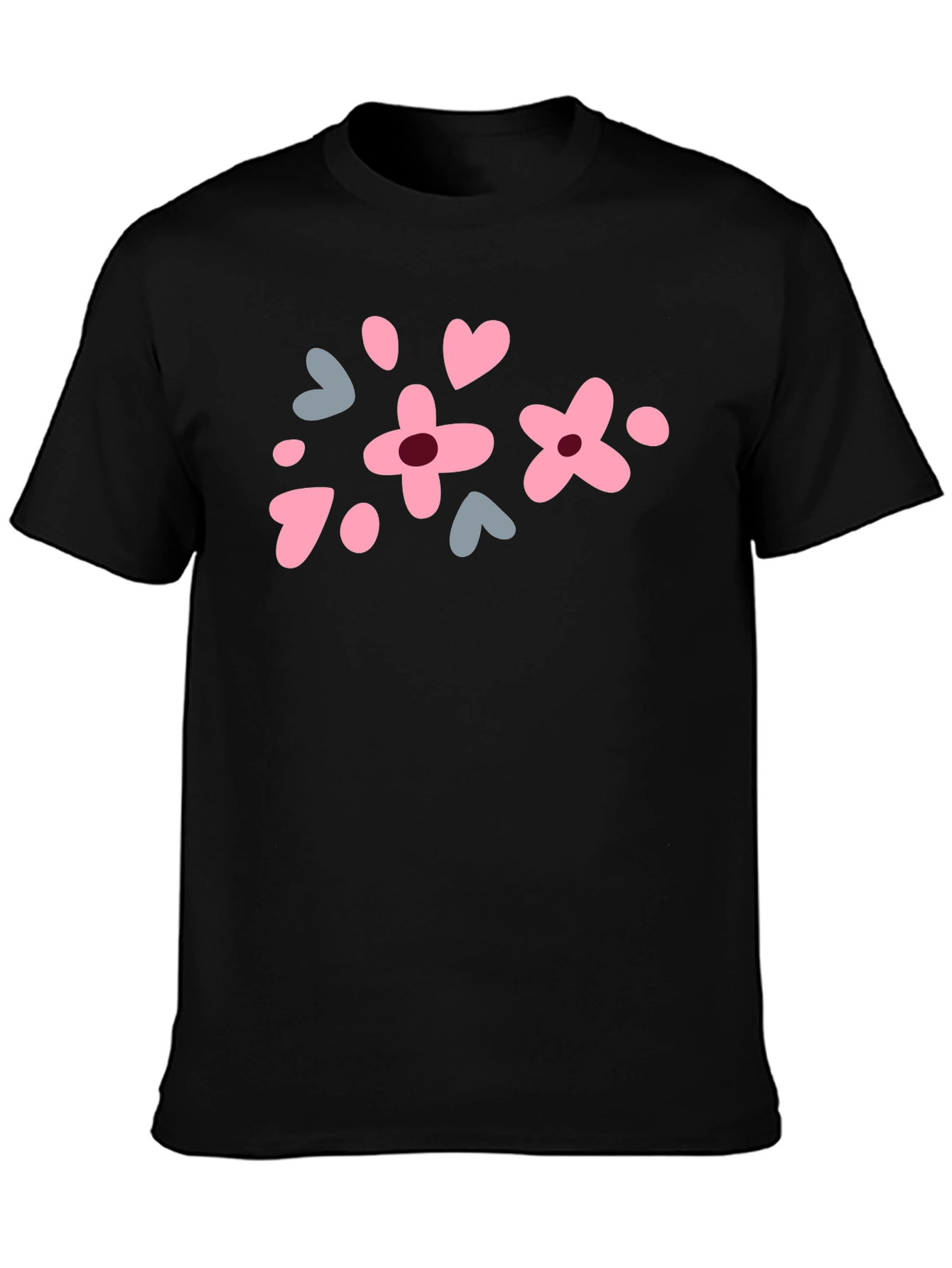 Floral Heart Print Black T-Shirt