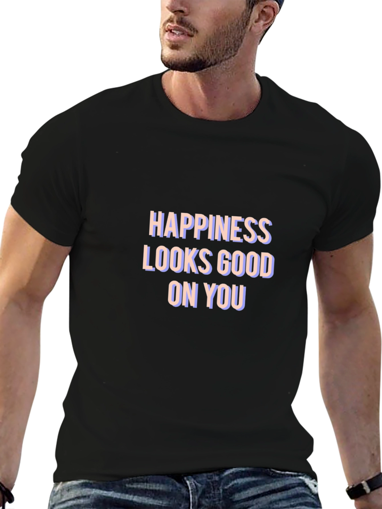 Happiness Looks Good On You Black Graphic Tee