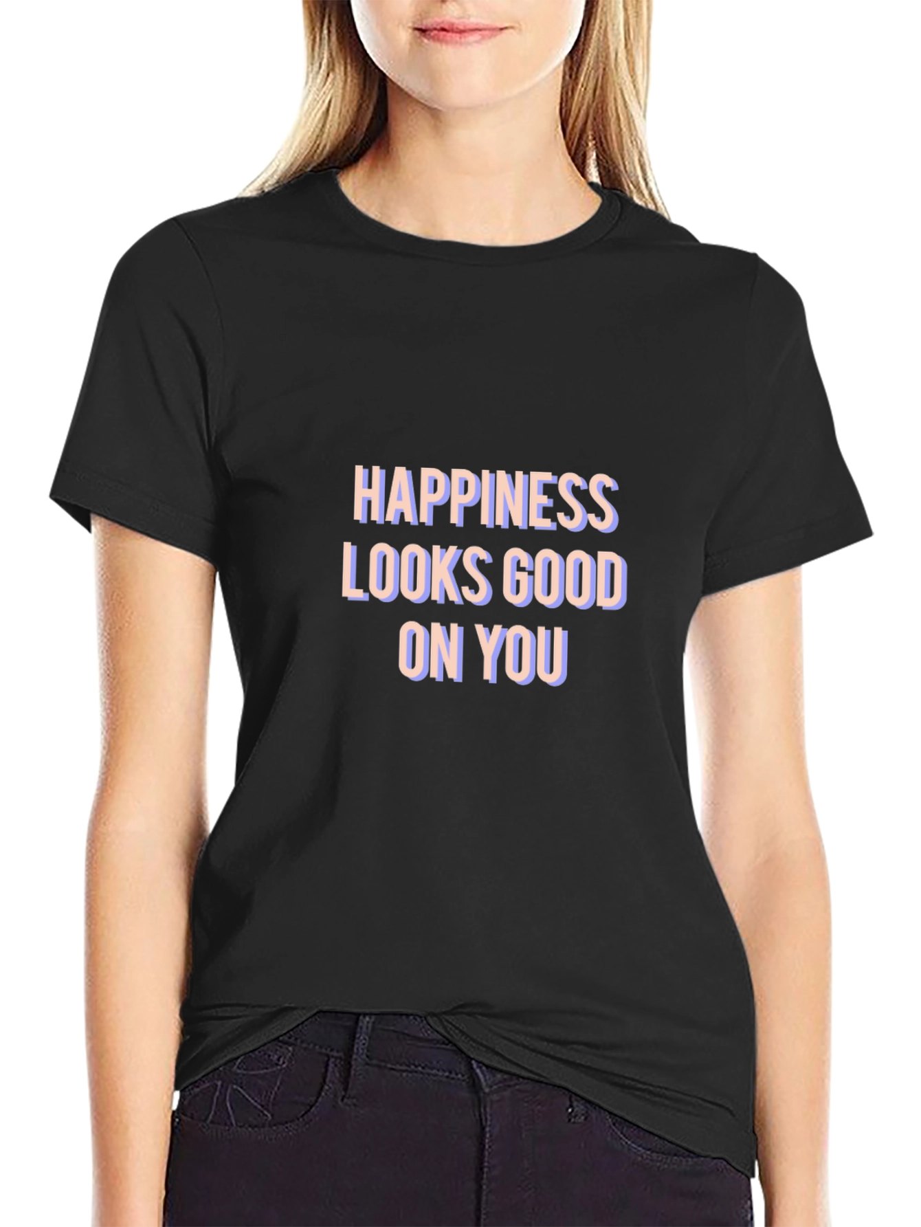 Happiness Looks Good On You Black Graphic Tee