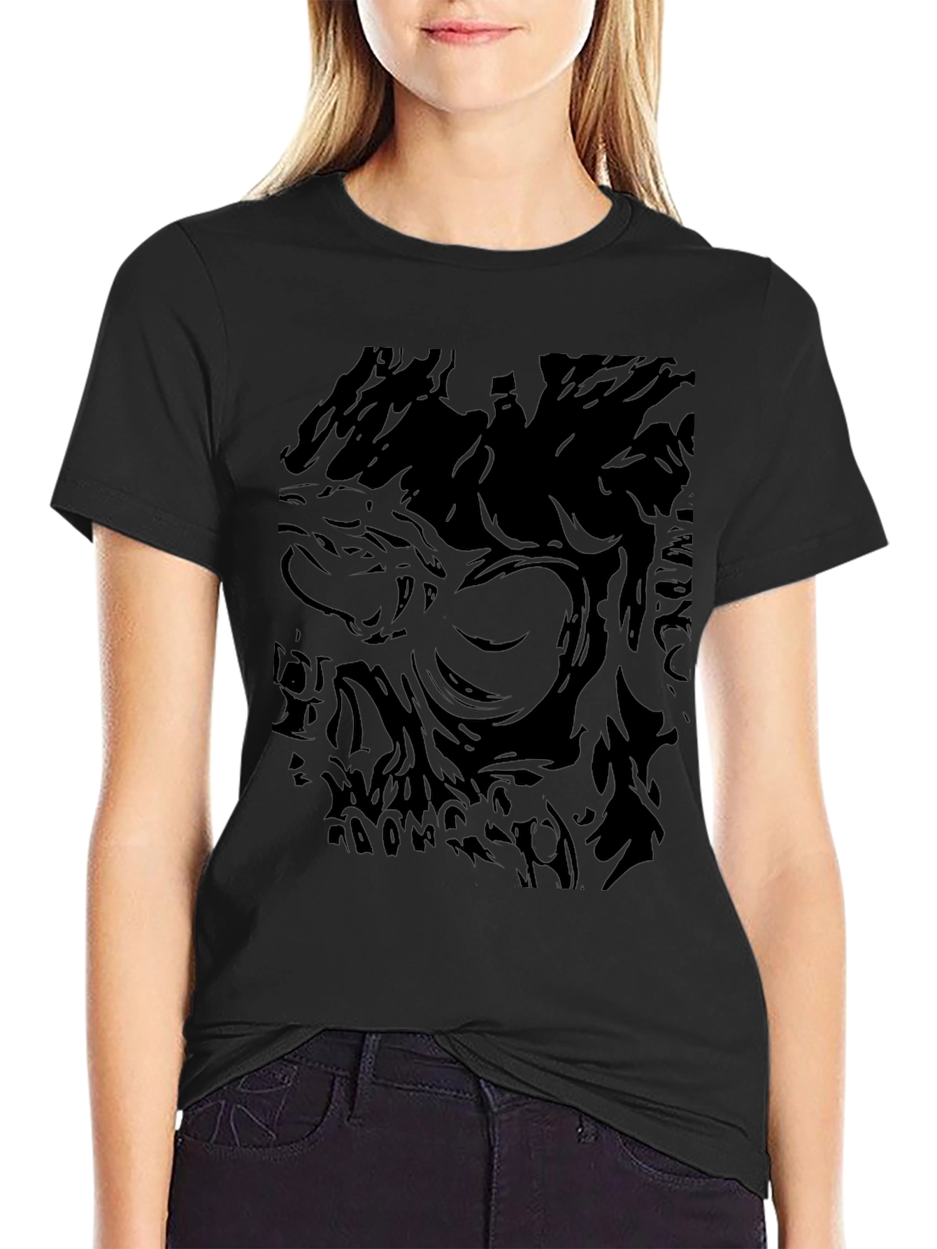 Abstract Skull Graphic Black T-Shirt