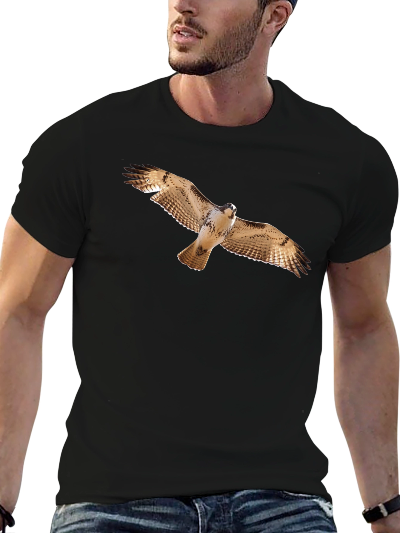 Hawk Print Black T-Shirt - Mens Wildlife Tee