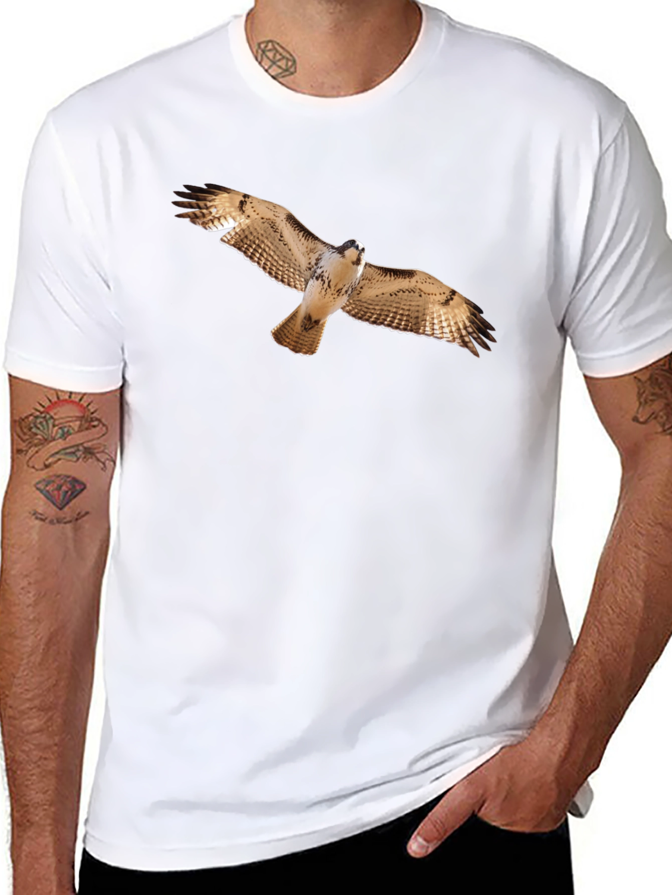 Hawk Print Black T-Shirt - Mens Wildlife Tee