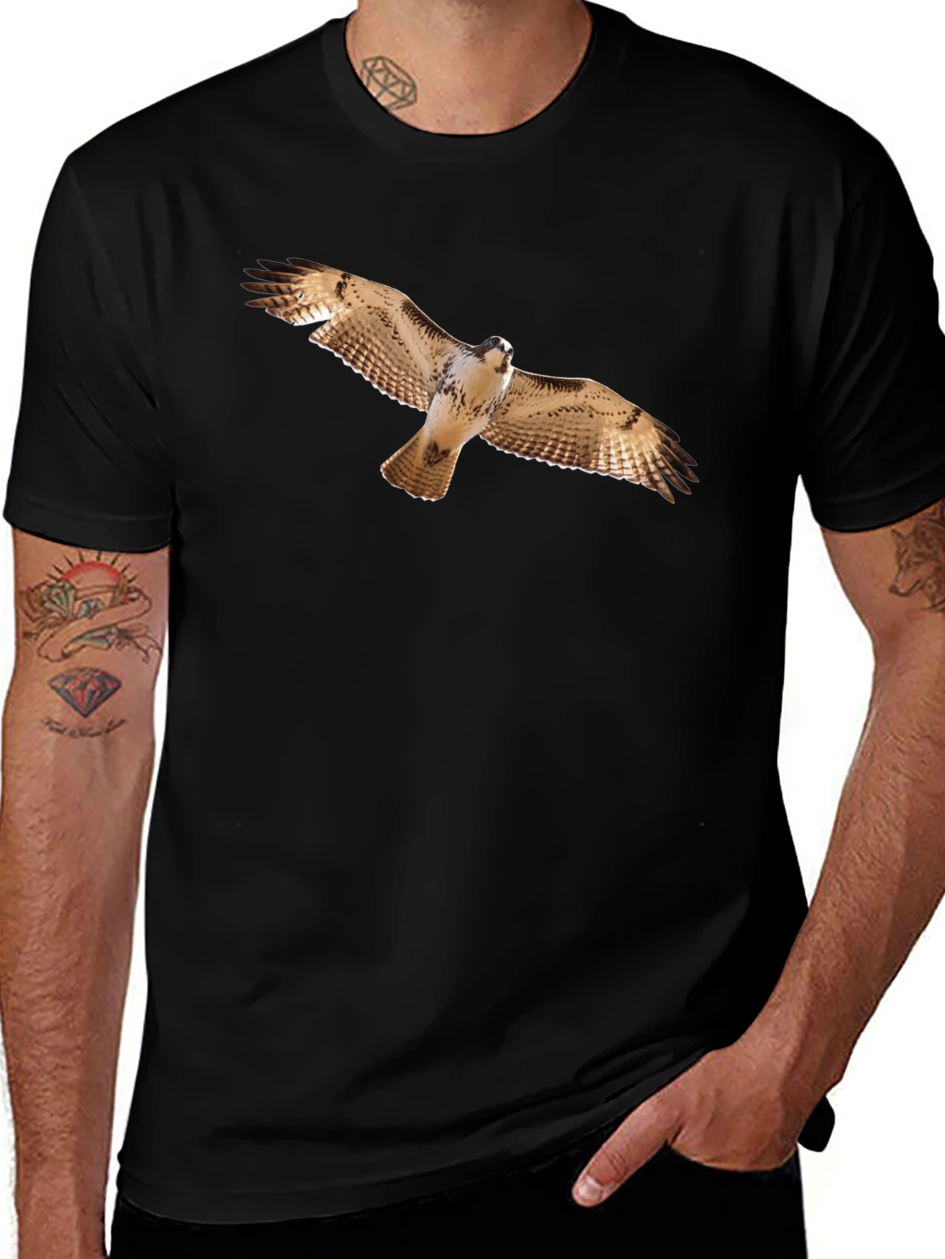 Hawk Print Black T-Shirt - Mens Wildlife Tee