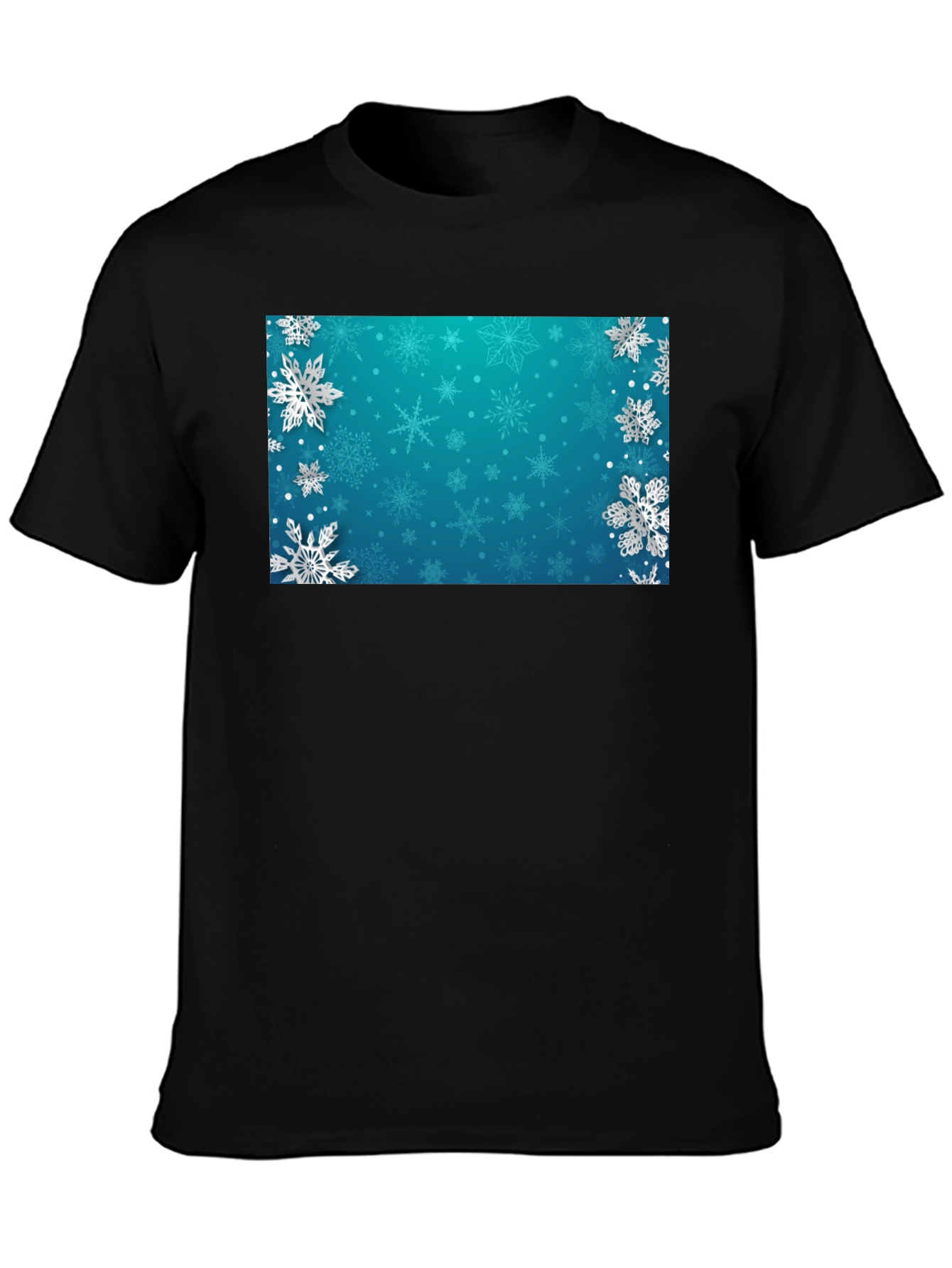 Winter Snowflake Graphic Tee - Black Cotton Blend