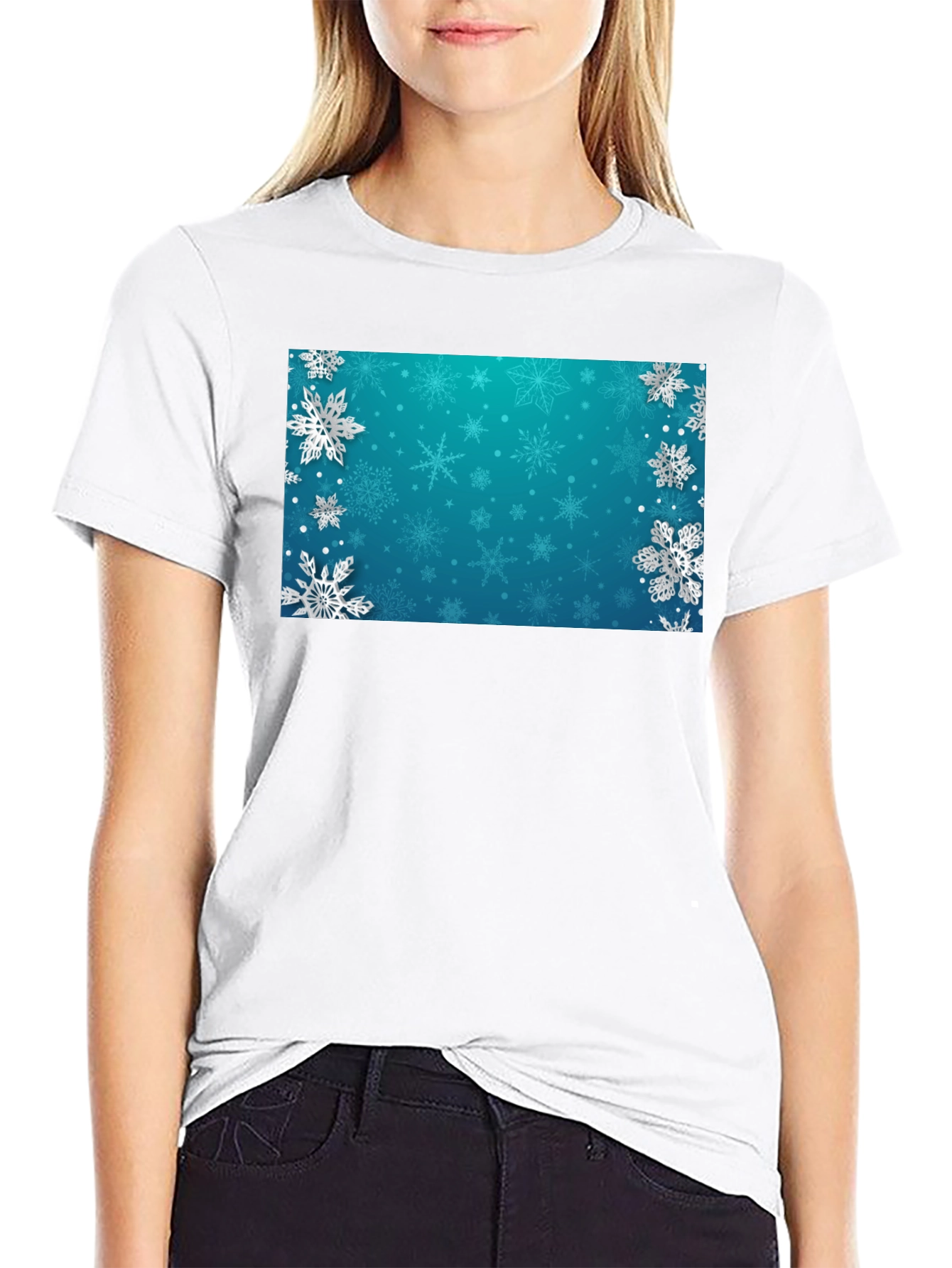 Winter Snowflake Graphic Tee - Black Cotton Blend