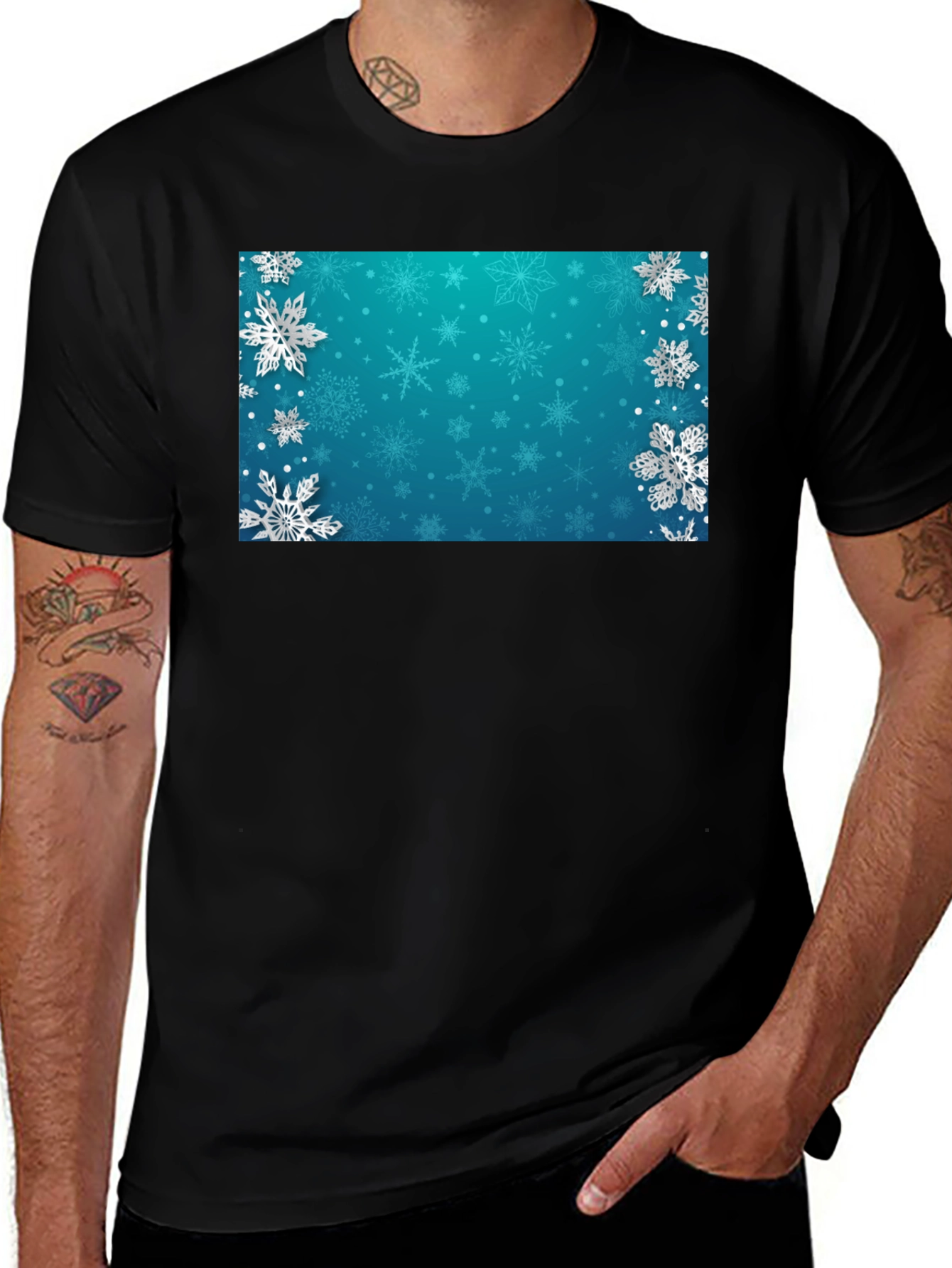 Winter Snowflake Graphic Tee - Black Cotton Blend