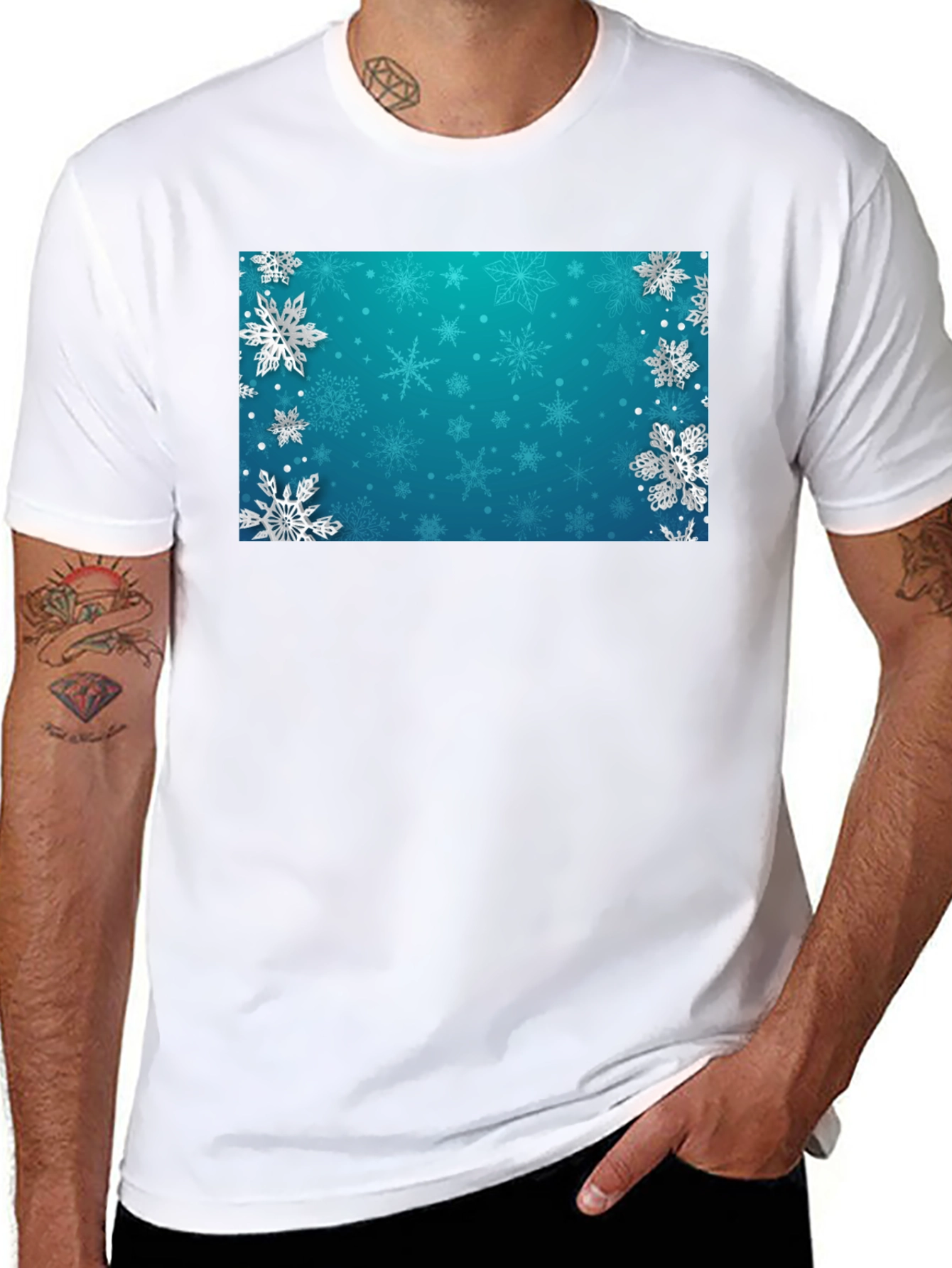 Winter Snowflake Graphic Tee - Black Cotton Blend